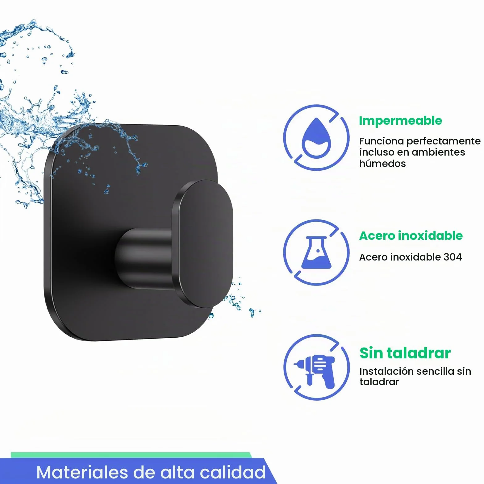 Aikzik Ganchos Adhesivos para Pared, Acero Inoxidable Toalleros sin Taladro, Colgadores Adhesivo Resistentespara Toallas Baño Cocina Albornoz, Negro