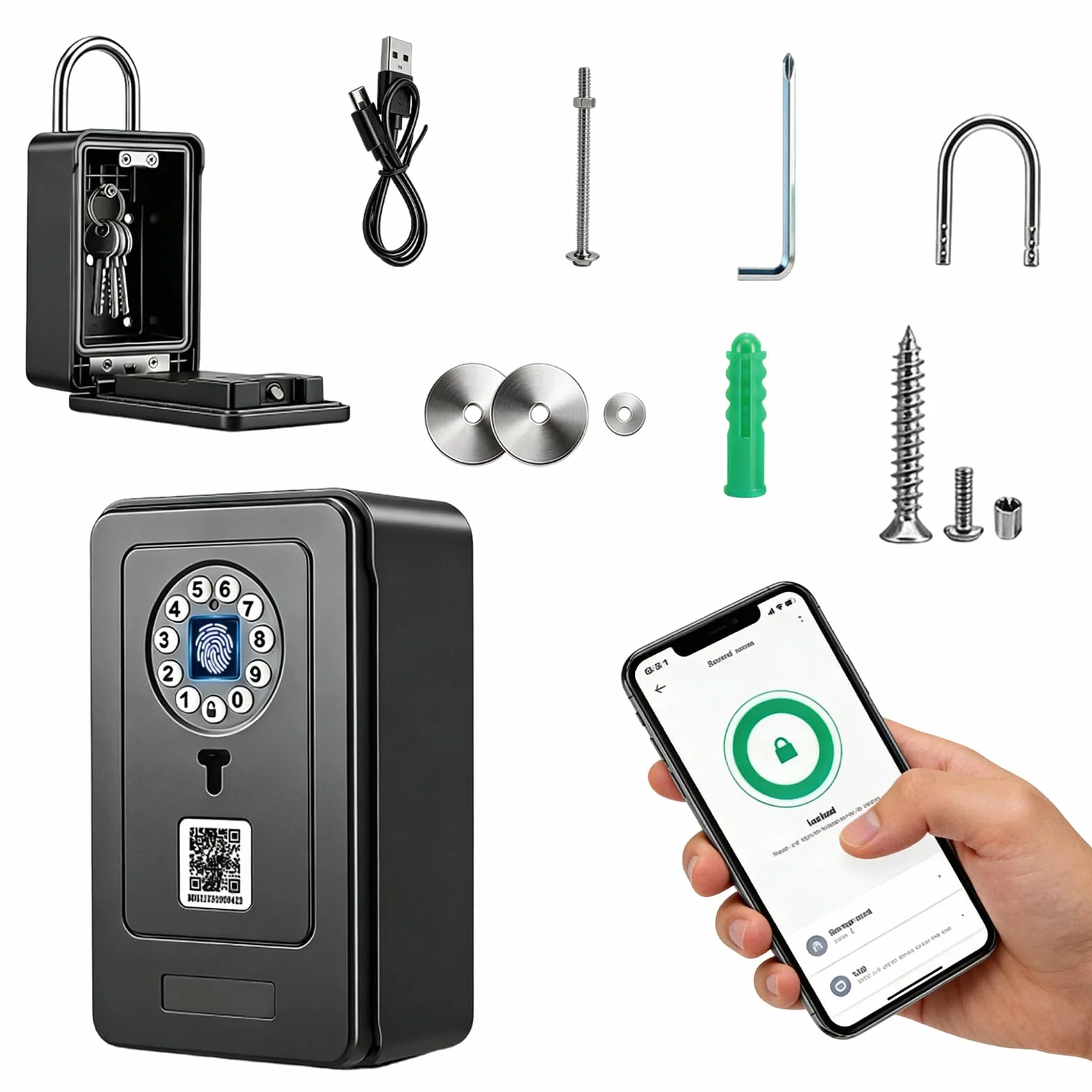 Caja fuerte para llaves con código numérico inteligente con contraseña, huella dactilar, Bluetooth, autorización remota, desbloqueo por aplicación, caja fuerte de llave montada en la pared para
