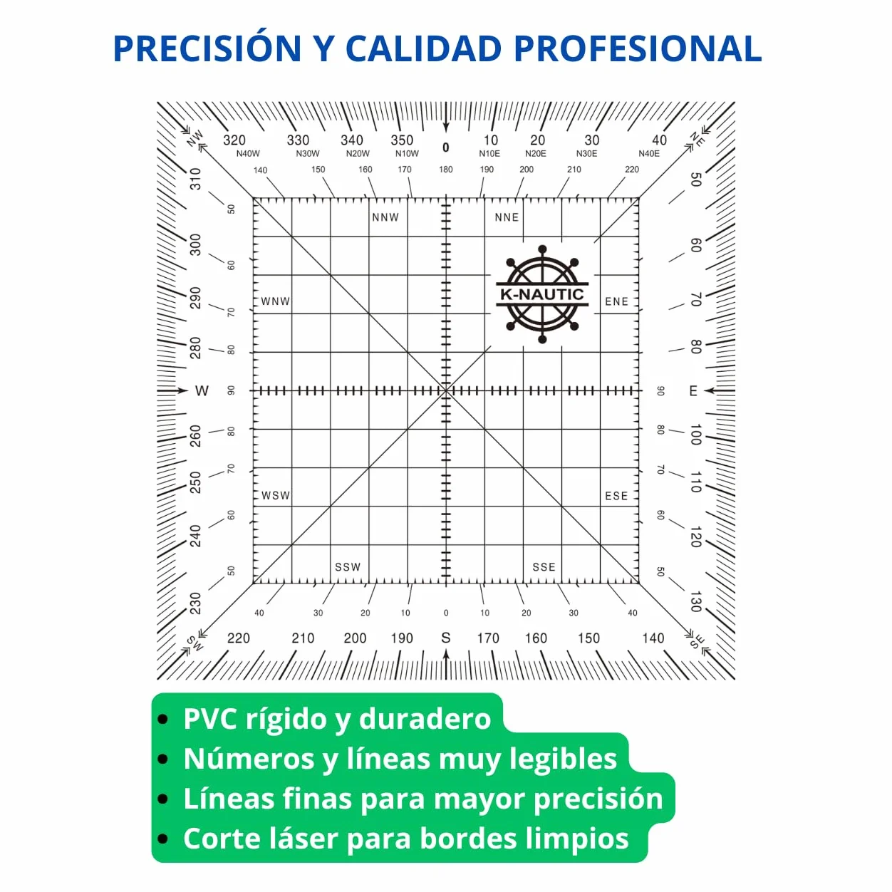 Transportador de Ángulos Náutico Cuadrado 150x150 mm Regla Profesional para Medir Rumbos y Demoras