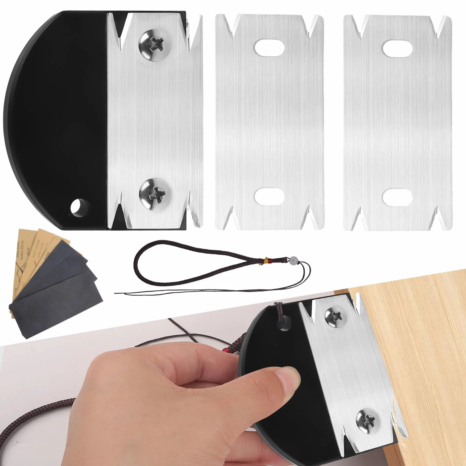 Recortadora de Bordes para Carpintería,Herramienta Manual para Madera con 6 Lijas 2 Cuchillas Reemplazables Cortadora Compacta y Precisa Canteadora Manual para Muebles, Chapas, Suelo Laminado