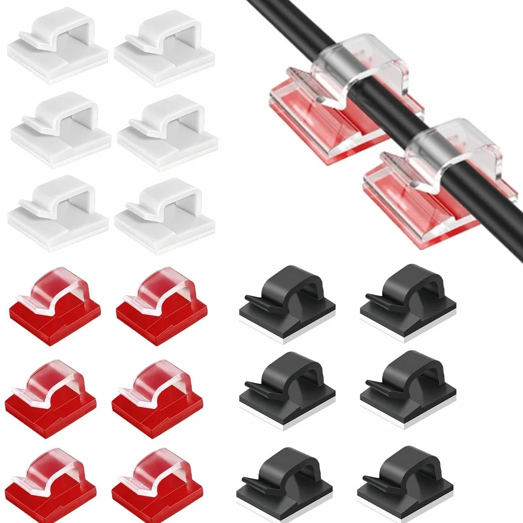 Ganchos Adhesivos para Pared Exterior, 60 Pcs Cables Autoadhesivos,Resistentes, para Organizar Cables en Muebles y Paredes, Aptos para Uso en Interiores y Exteriores