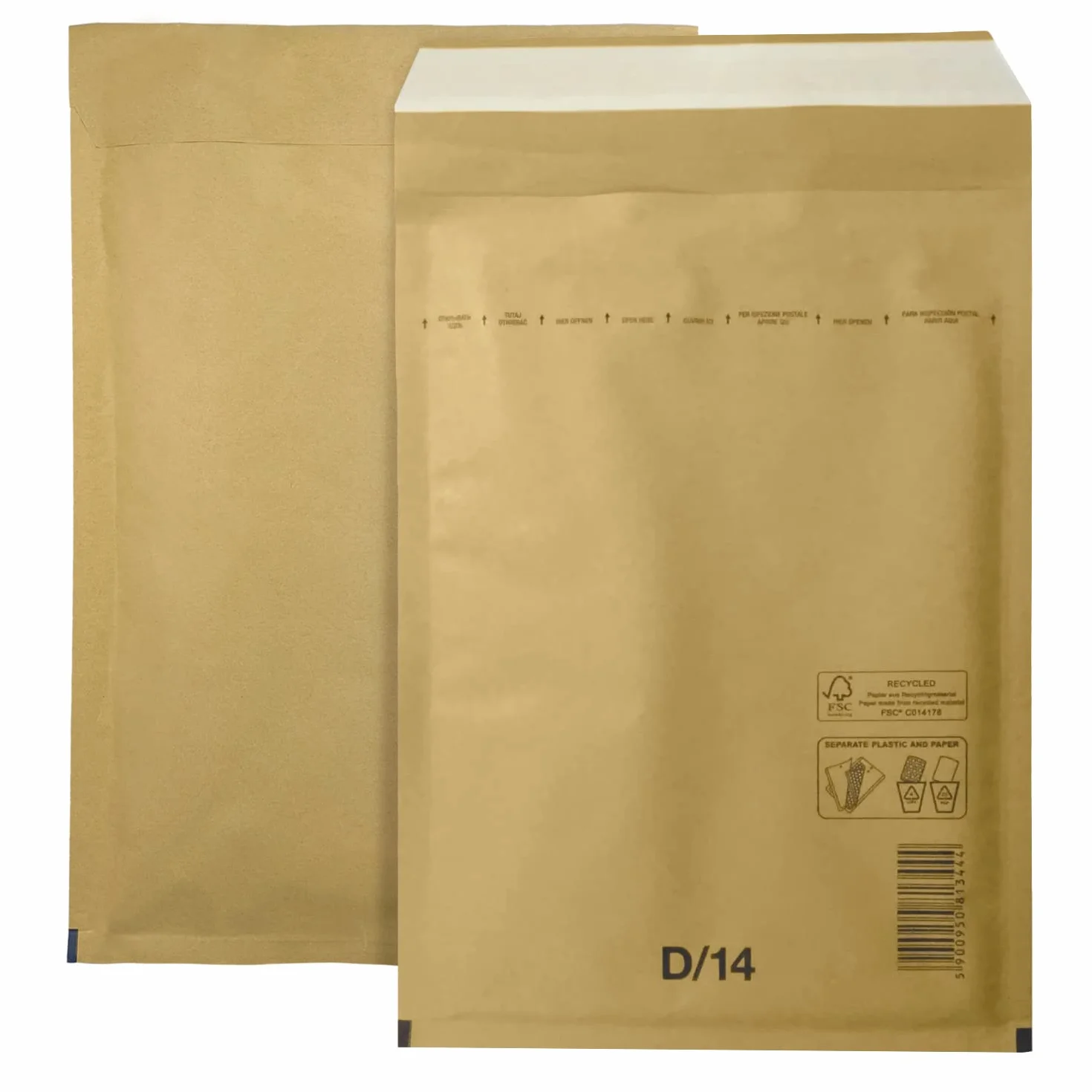 Sobres acolchados con burbujas de aire Netuno DIN 14 200x275mm autosellados reciclables resistentes al desgarro