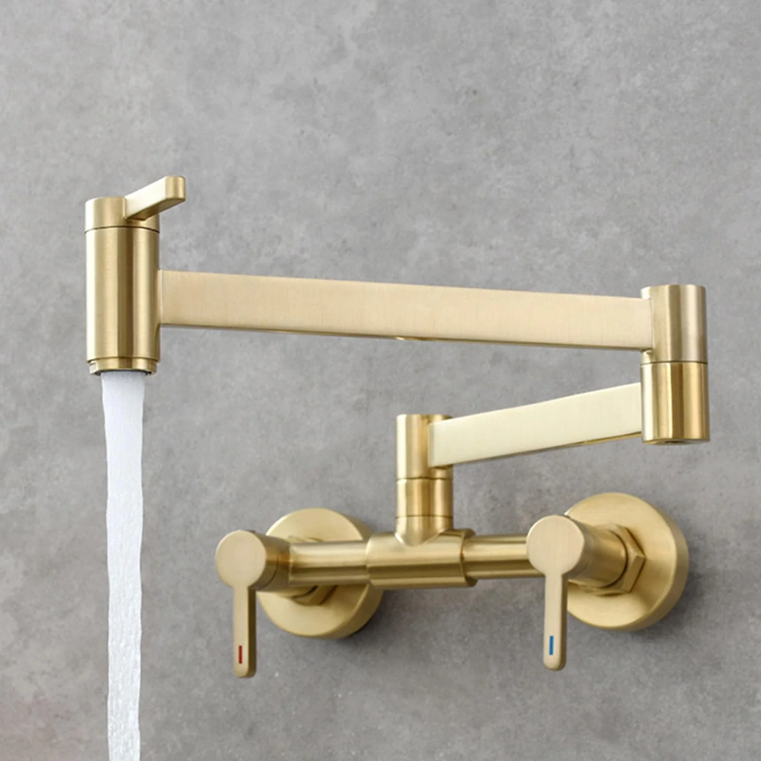Grifo de Cocina Pared Plegable Giratoria Latón Grifo Fregadero Cocina Pared-Oro Cepillado