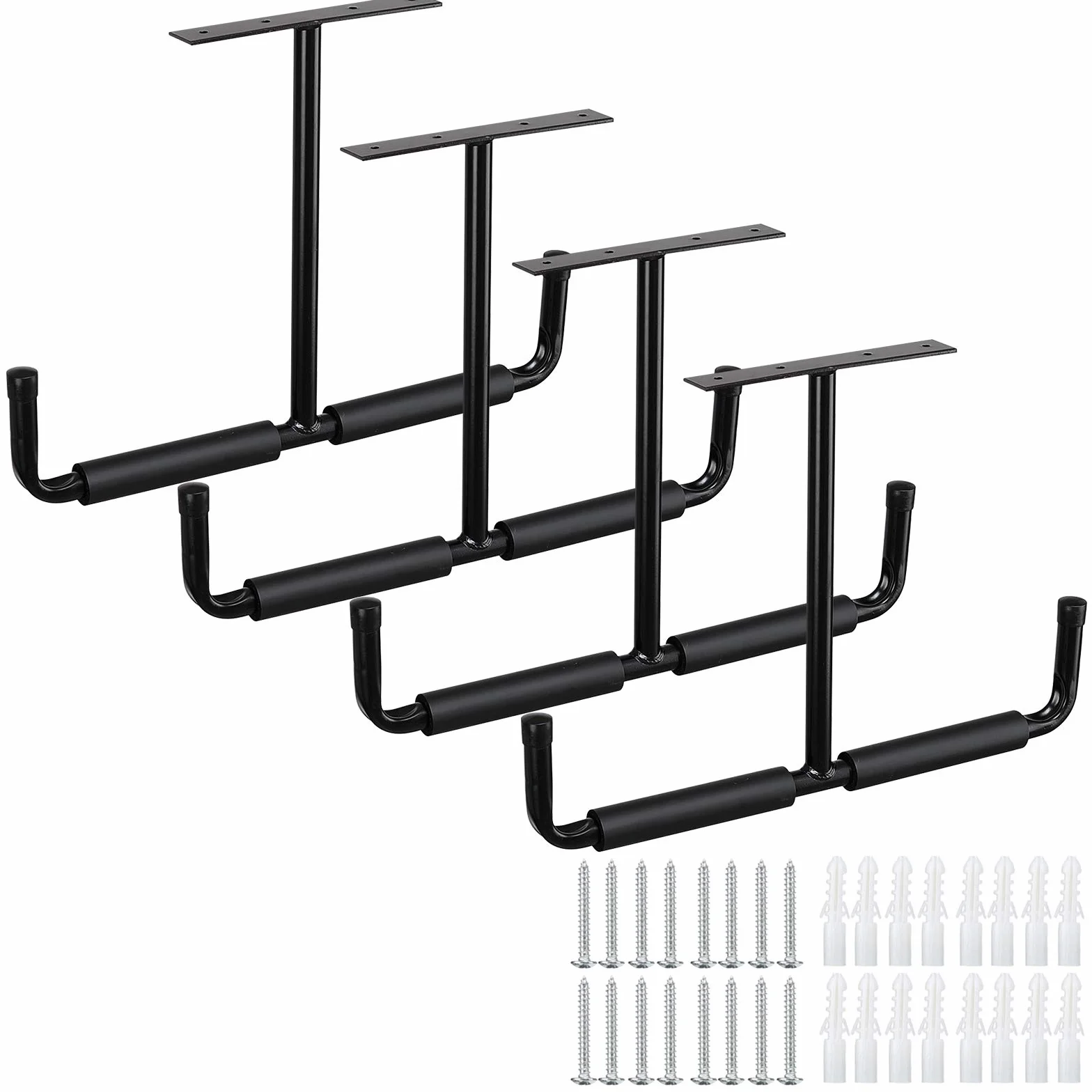 Garaje Heavy Duty Gancho de techo de goma, juego de 4 ganchos de techo para neumáticos de coche, negro de acero, doble punta, soporte de techo de 20 cm para escalera y equipos deportivos