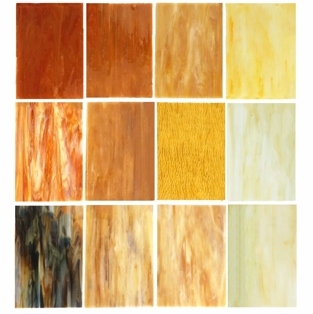 Lanyani Láminas de vidrio de colores ámbar surtidas, 10 x 15 cm, vidrio artístico opalescente estilo Tiffany, texturas mixtas, paquete de 10 unidades