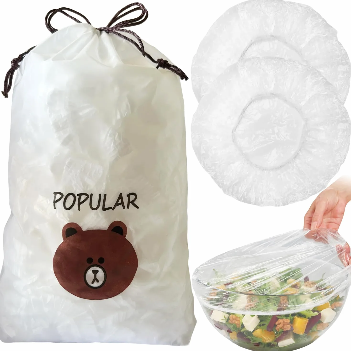Cubiertas elásticas para masa, bolsas reutilizables de plástico, film transparente con elástico, gorro de ducha (L-blanco)