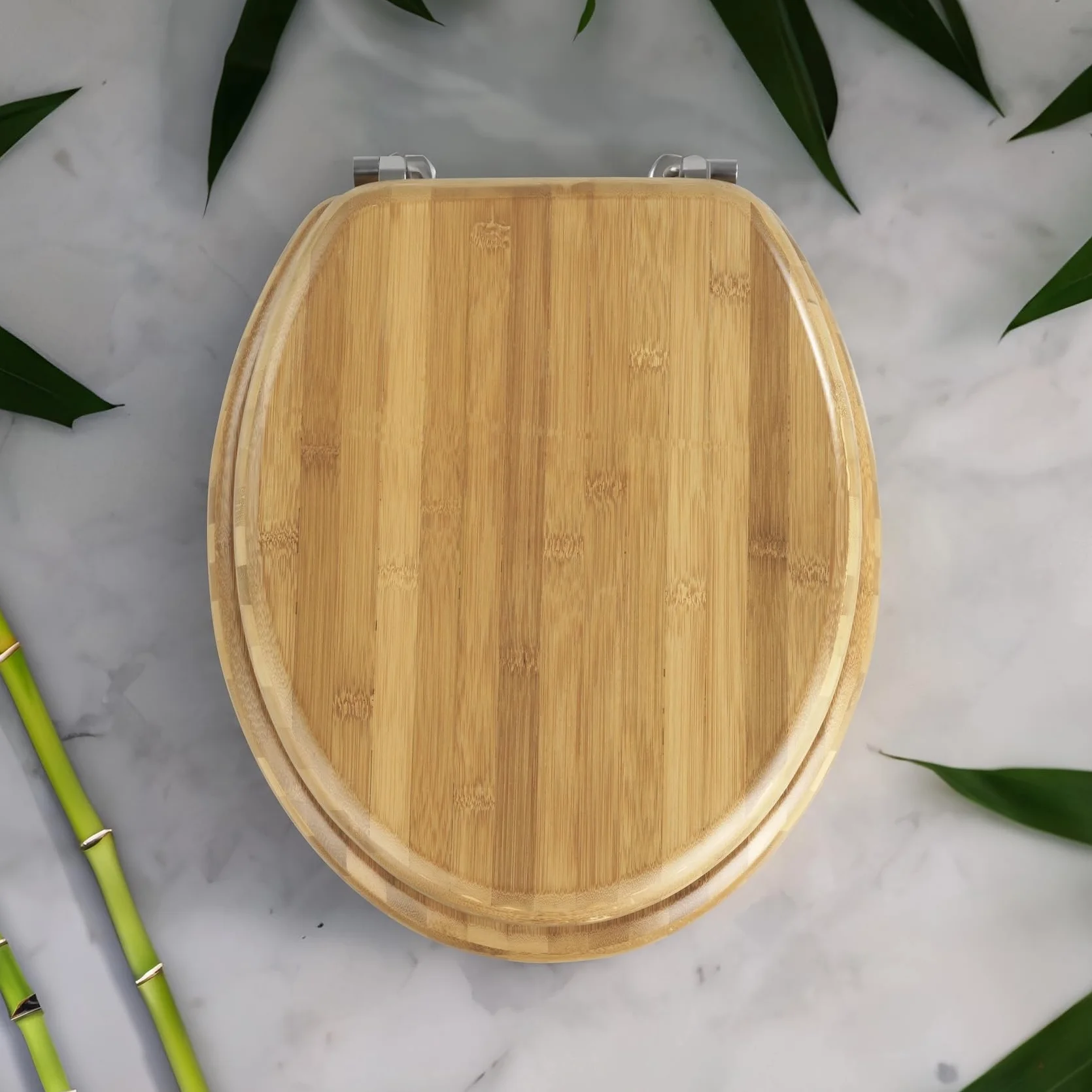 WENKO Tapa de WC Bambus - sujeción de metal- cromo, Bambú, 34.5 x 41.5 cm, Marrón oscuro