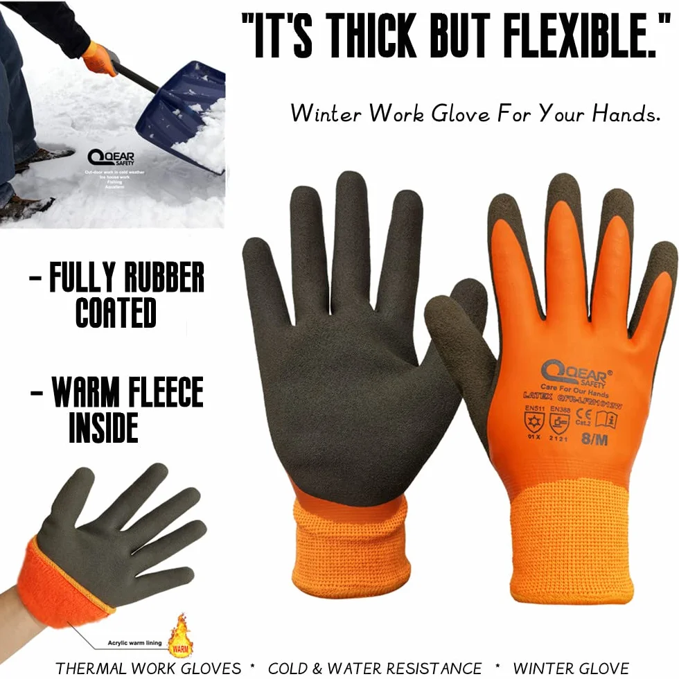 1 par de guantes de trabajo térmicos, guantes resistentes al frío y a prueba de agua, látex totalmente recubierto y palma arenosa (XXL)