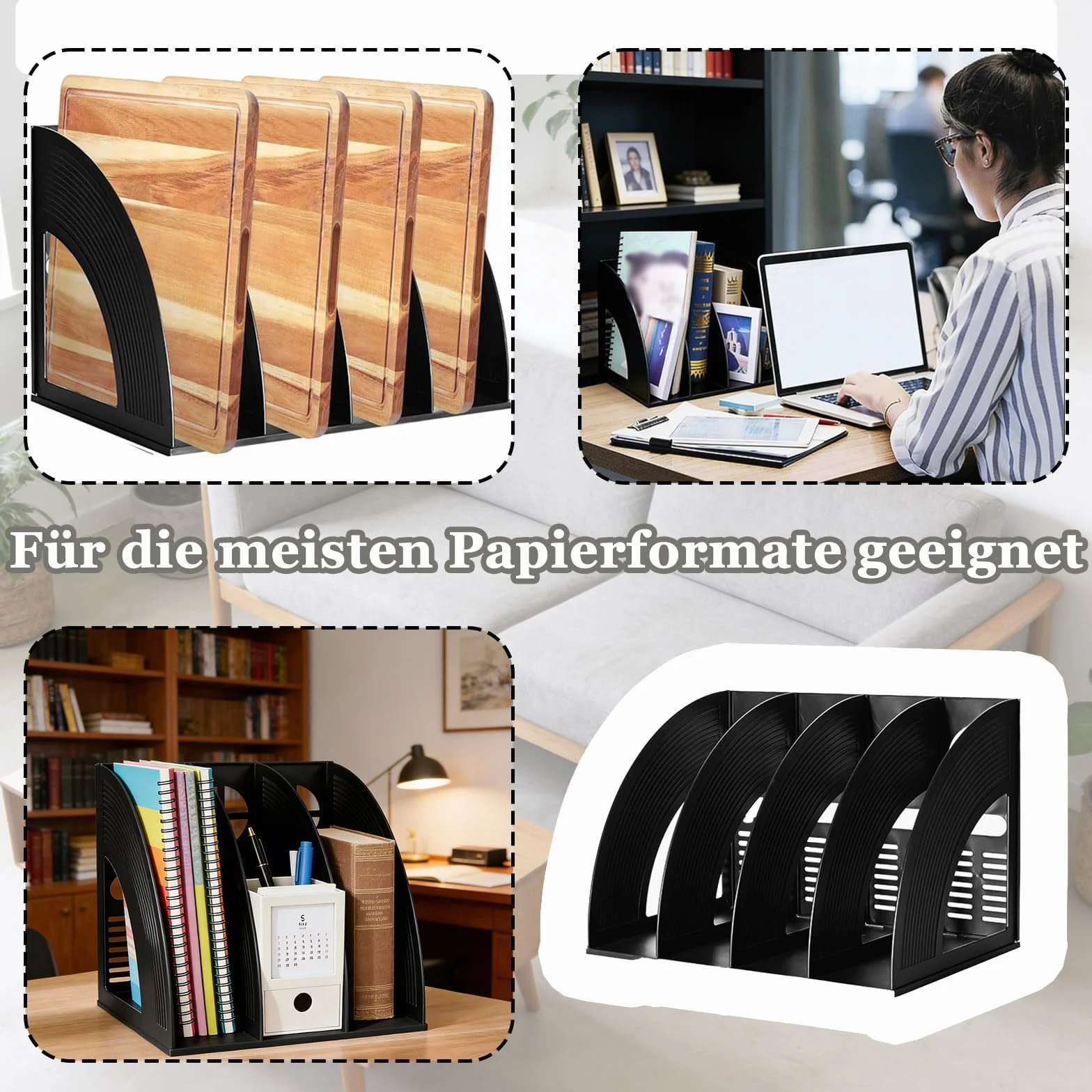 Archivador de Revistas 4 Compartimentos Vertical Plegable Negro