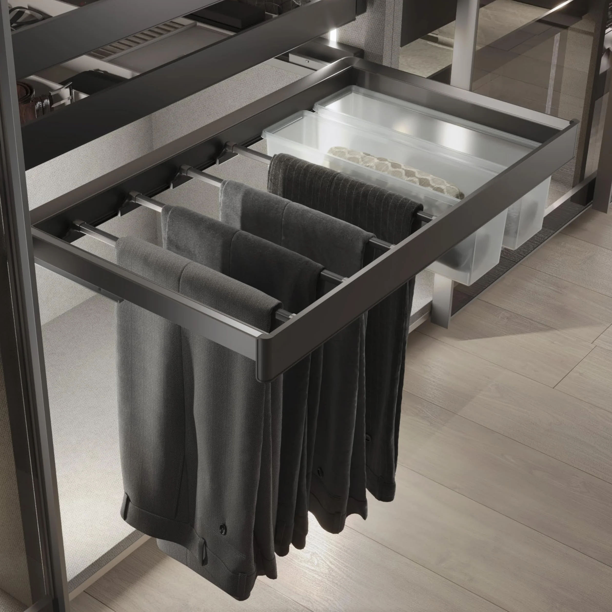 Emuca - Lote de 7 Varillas pantalonero para armarios y vestidores Quartz, Plástico y Aluminio, Titanio