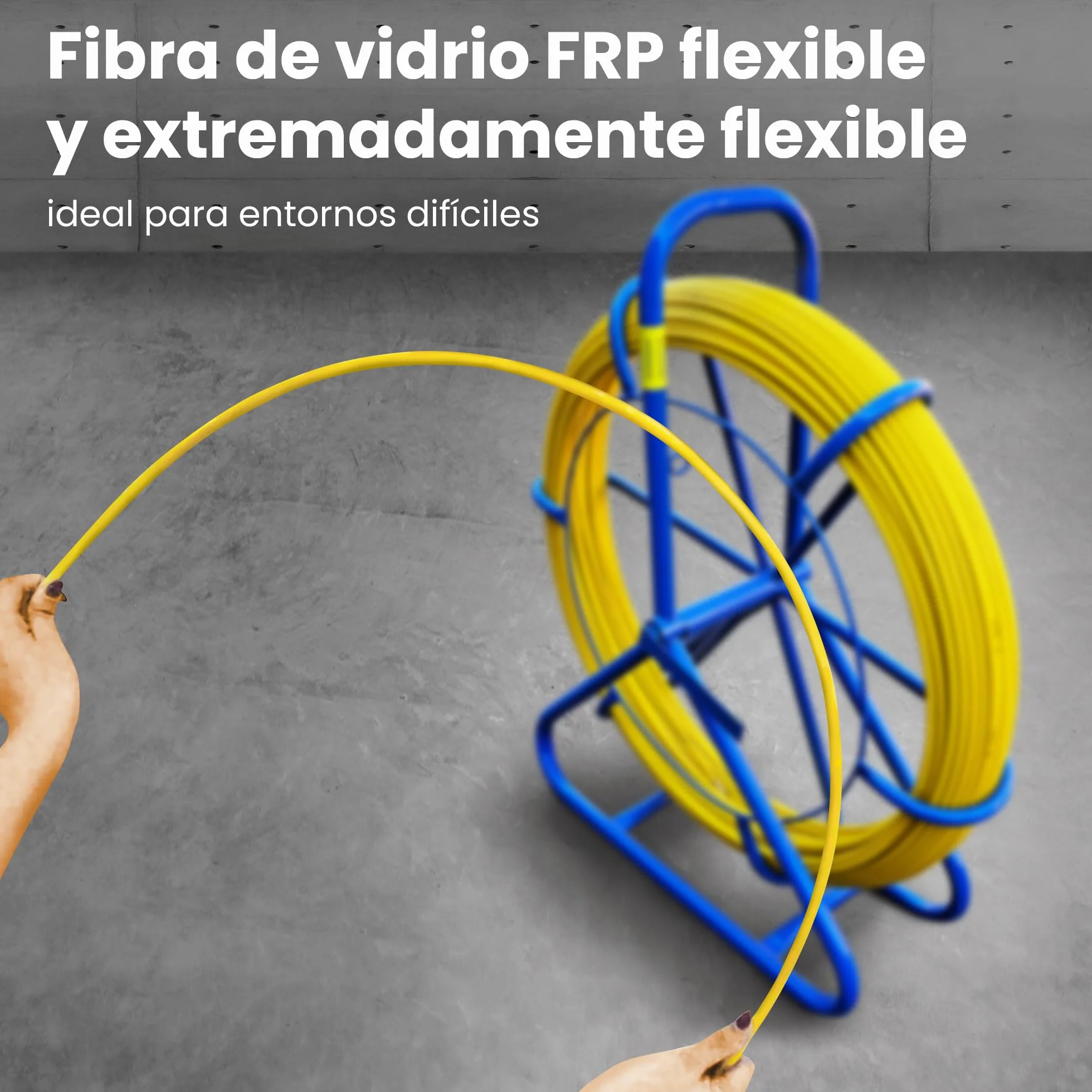 Extralink FRP varilla de fibra de vidrio de 6mm de diámetro 50m, tubo vacío con soporte para rodillos y freno, resorte retráctil con alta elasticidad y resistencia, accesorios de cable de fibra de