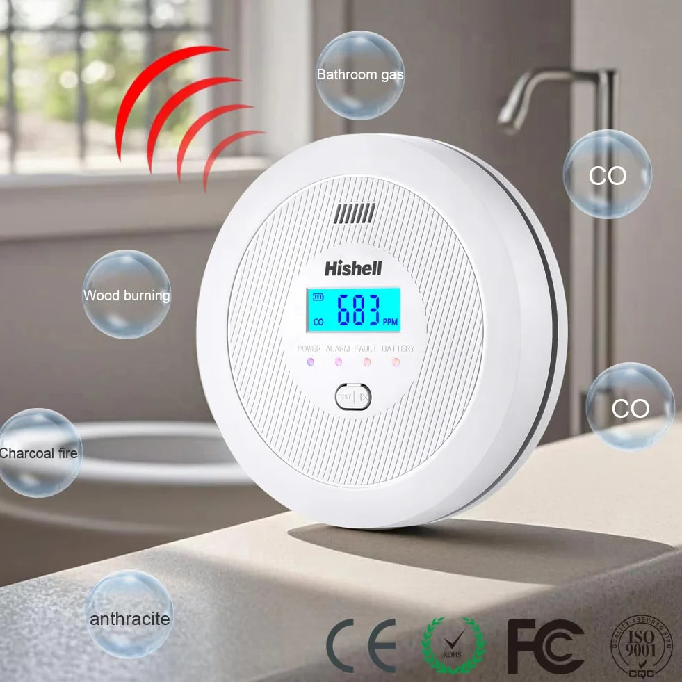 Alarma detectora de monóxido de Carbono, Sensor con Vida útil de 10 años, Monitor Detector de CO con botón de Prueba y Pantalla LCD, Alarma de CO alimentada por batería para el hogar, RV
