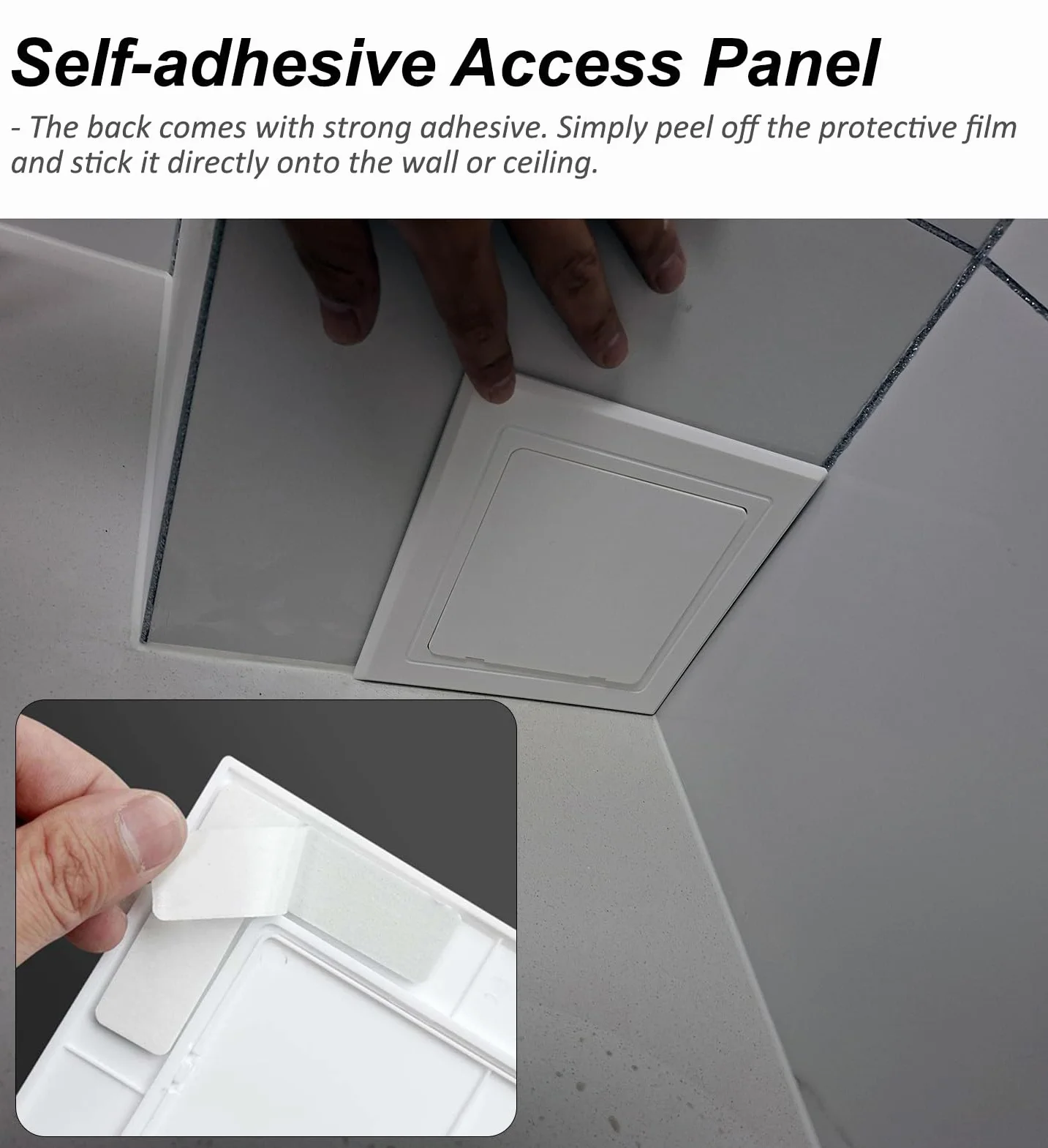 Trampilla Pladur Panel de Acceso Autoadhesivo para Techo y Pared, Puerta de Servicio de Plomería de Plástico Pequeña, Puerta de Acceso Al Ático Impermeable(White,380x380mm(15x15))