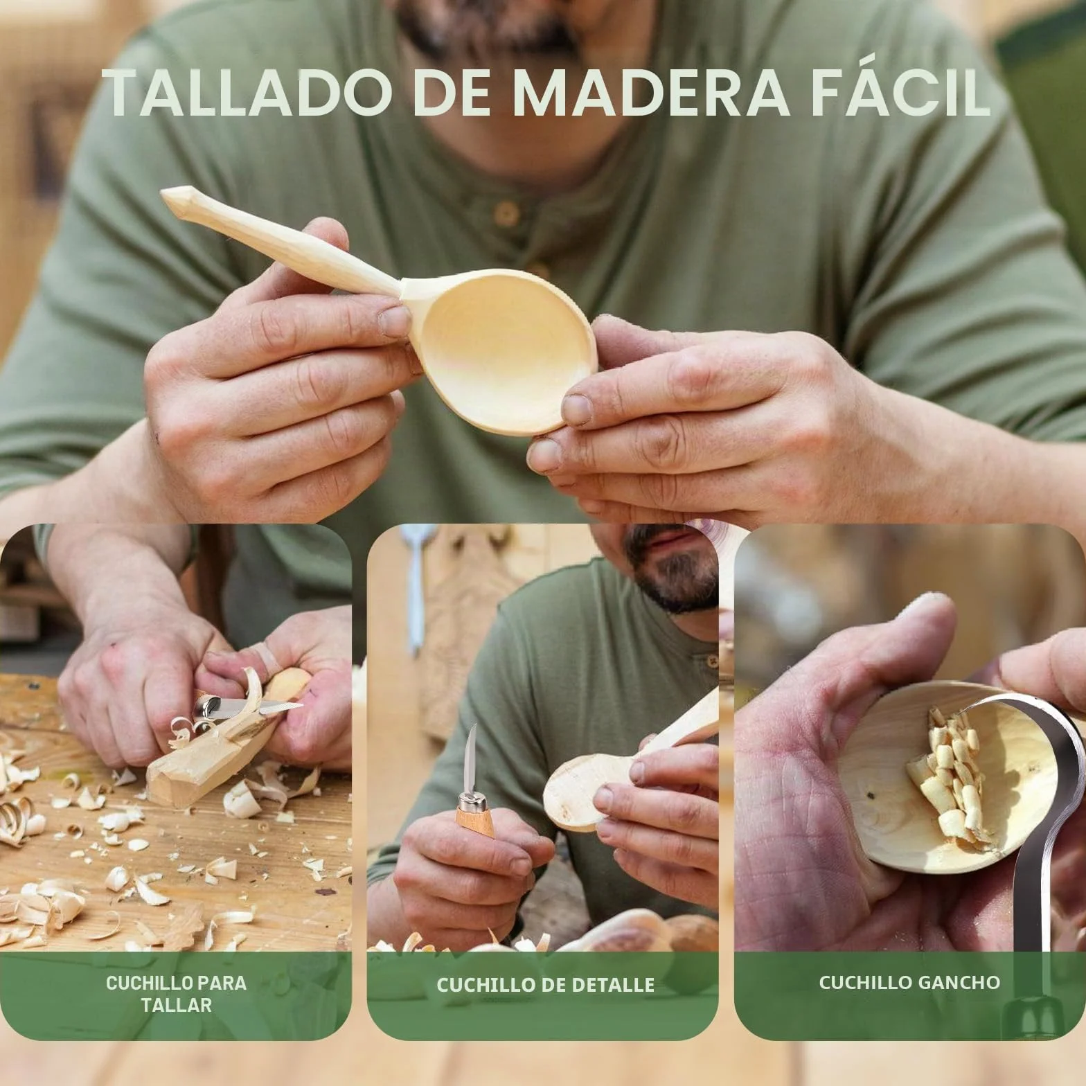Kit de Tallado de Madera 19 en 1, Cuchillos y Bloques de Tilo para Principiantes