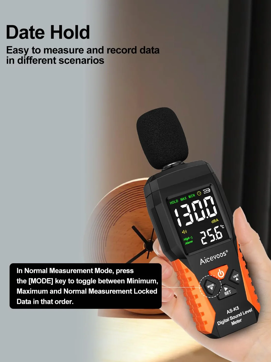 Sonómetro Homologado Medidor Decibelios 30~130 dB Ponderación A MAX/MIN