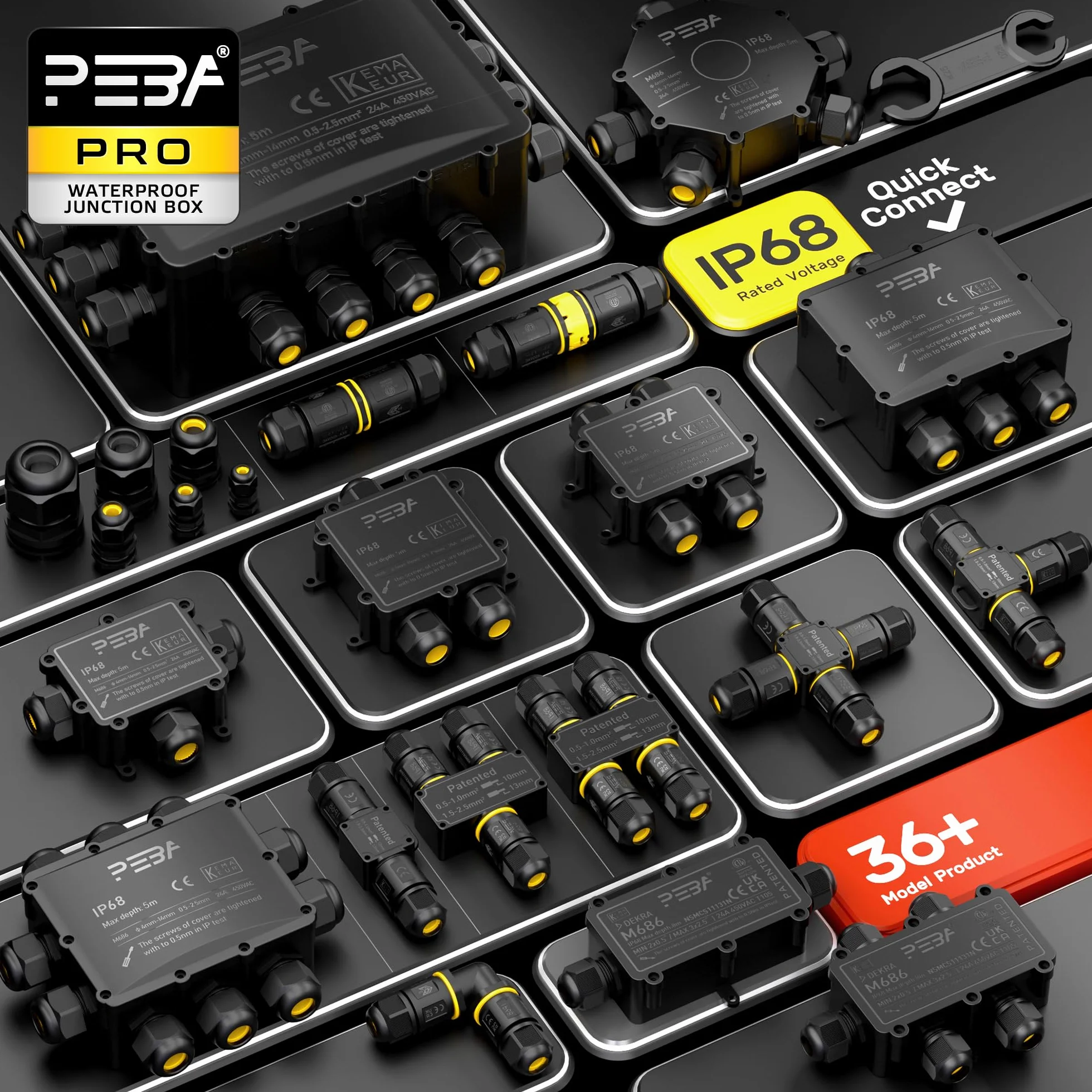 PEBA Cajas de Conexiones Impermeable IP68, 3 Vías Cajas de Empalmes Conector de Cables, Jardín Interior Exterior Subterráneo Cajas Conexiones, Diámetro de 4-14 mm