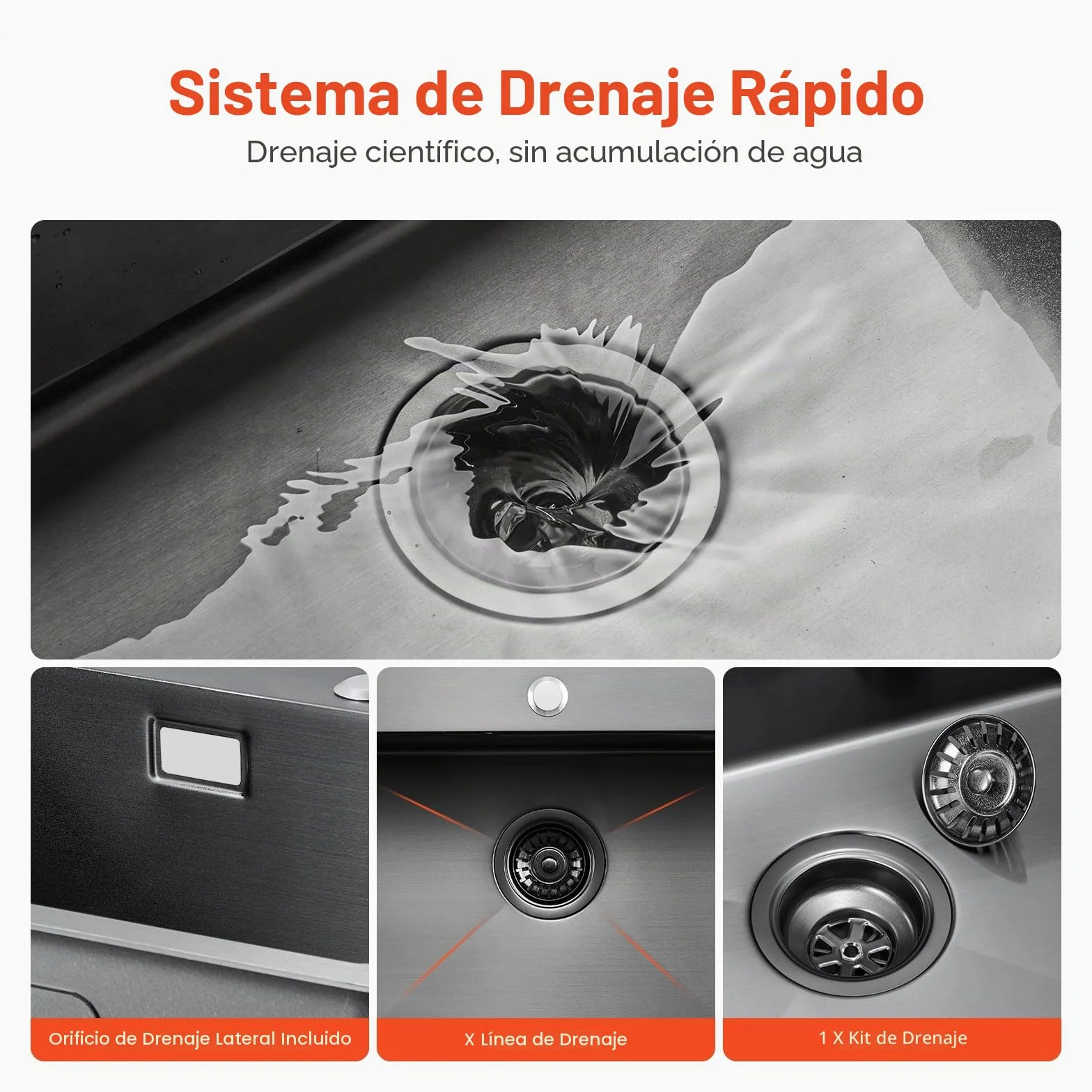 VEVOR Fregadero de Cocina con Montaje Superior de Acero Inoxidable 304, con Accesorios, Fregaderos de Lavavajillas Domésticos para RV, Cocina de Preparación y Barra, Negro, 550 x 450 x 190 mm