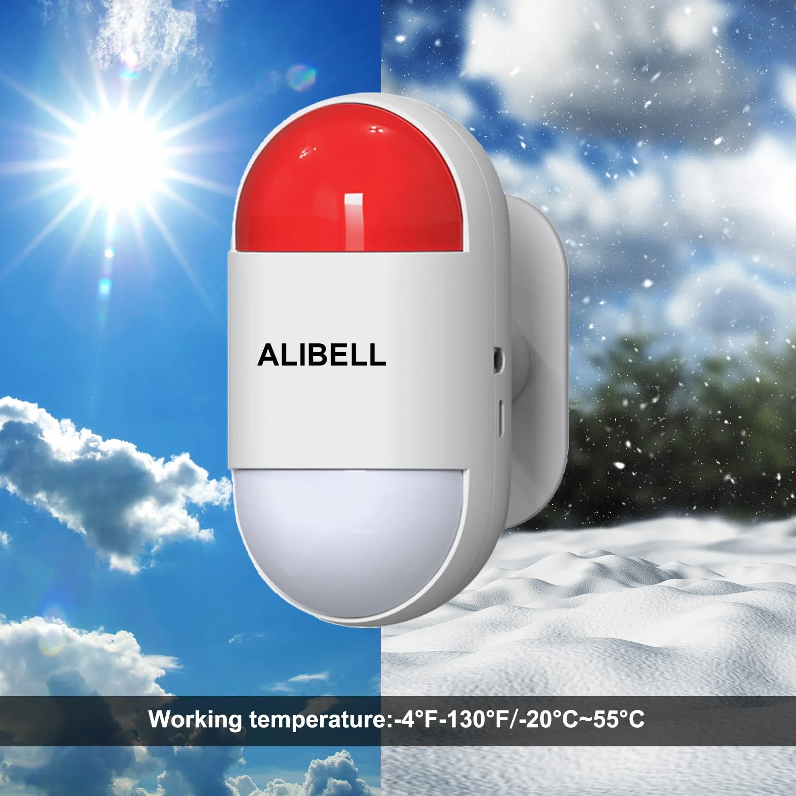 ALIBELL Kit de Alarma de Sirena Estroboscópica Remota,Sistema de Alarma de Pánico 120dB (Funciona con Batería y Plug-in Alimentación),Sistema de Seguridad de Emergencia para Hogar/Tienda/Fábrica