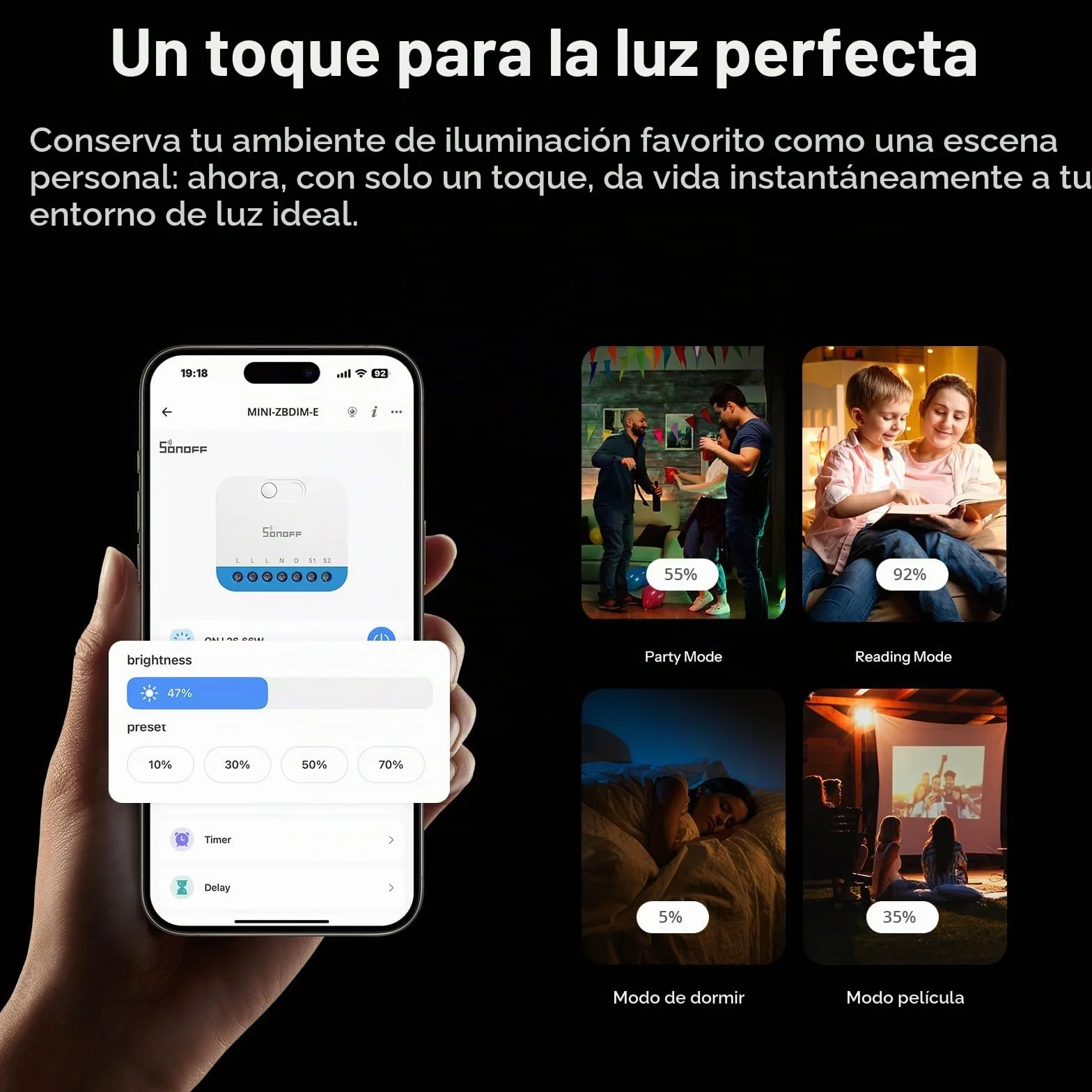 SONOFF Fusion, Orb-ZBDIM(MINI-ZBDIM-E), Interruptor Regulador Inteligente Zigbee, Cable Neutro Requerido, para Lámparas LED/Incandescentes/Halógenas Regulables, Compatible con Alexa y Google Assistant