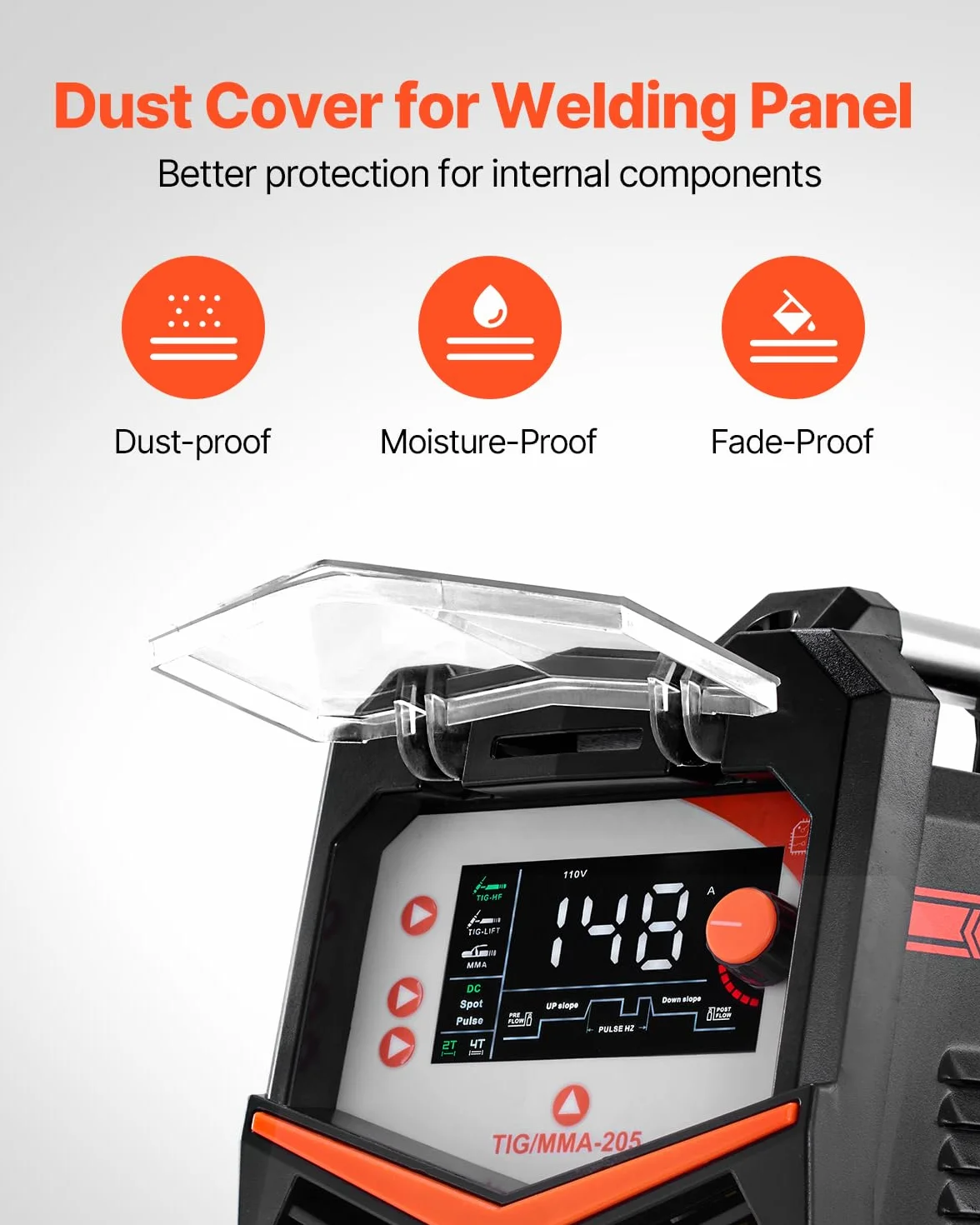 VEVOR Máquina de Soldar TIG 3 en 1 de 205 A, Pantalla LED Grande, Máquina de Soldadura TIG con Inversor IGBT y Arranque de Alta Frecuencia, TIG CC/TIG Pulsado CC/MMA, Varilla, 388 x 160 x 310 mm