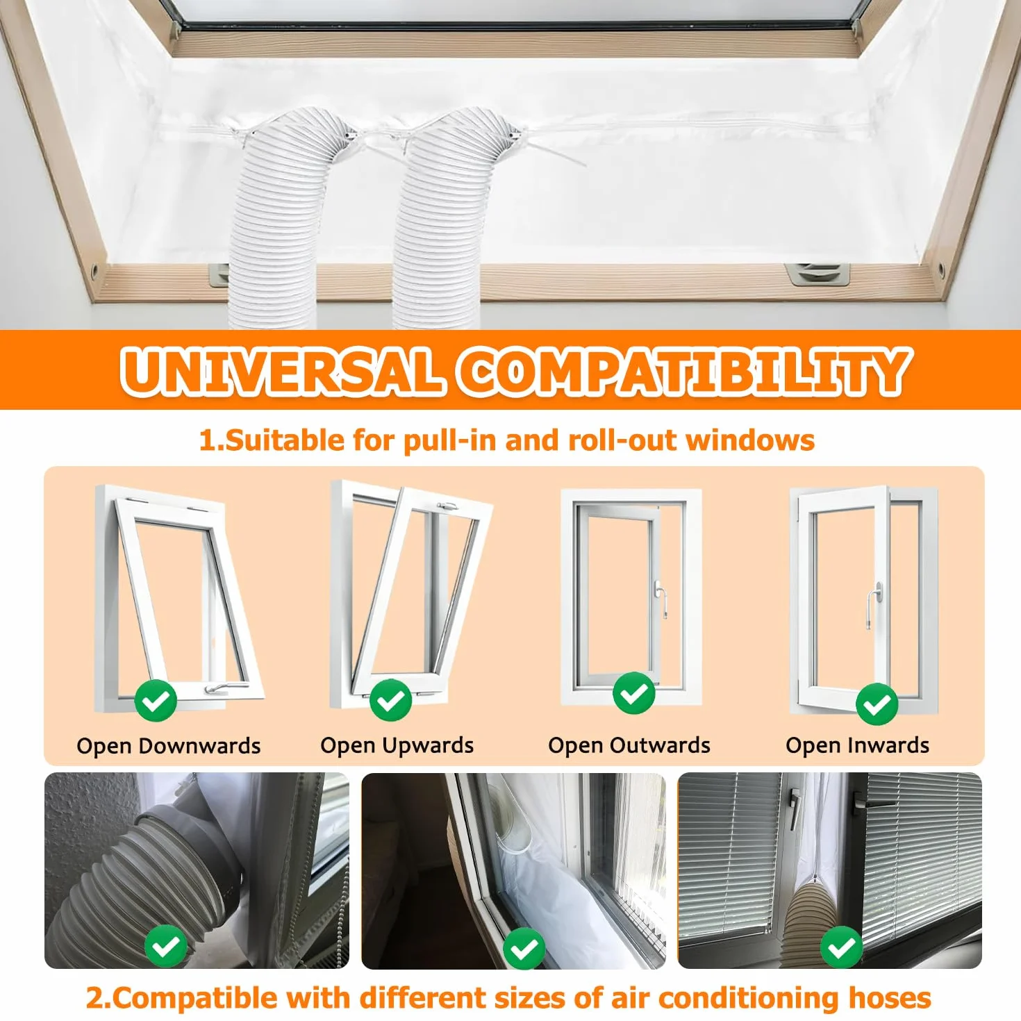 400CM Kit de Calafateo para Aire Acondicionado, Sello de Ventana Universal, Kit de Ventana Portátil para Aire Acondicionado y Secadora de Muebles | Kit de sellado de ventilación de ventana para secadora de aire acondicionado portátil, con cremallera y cie