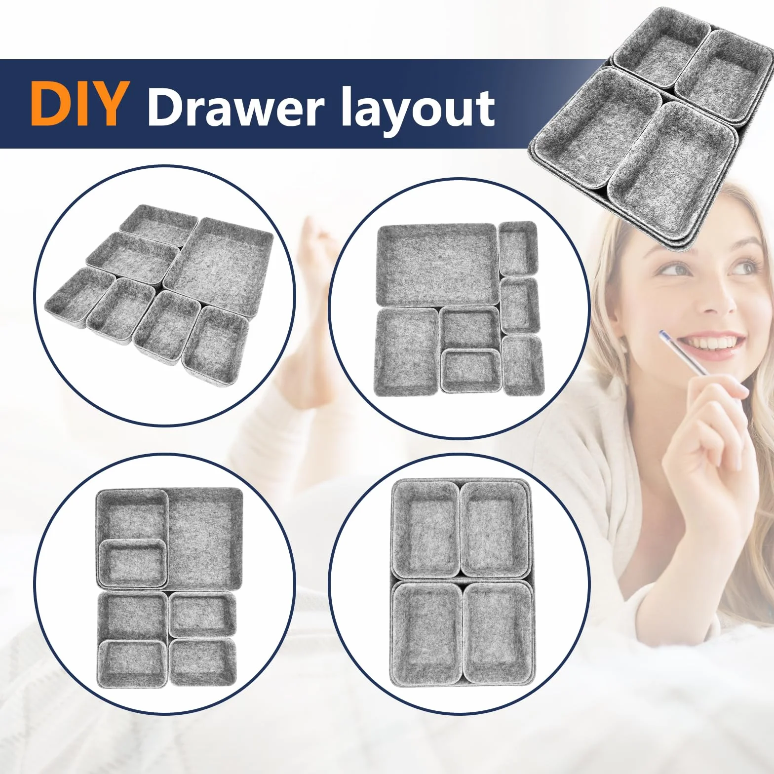 Organizador de Cajones de Fieltro 7 Piezas Flexible Gris Claro para Oficina