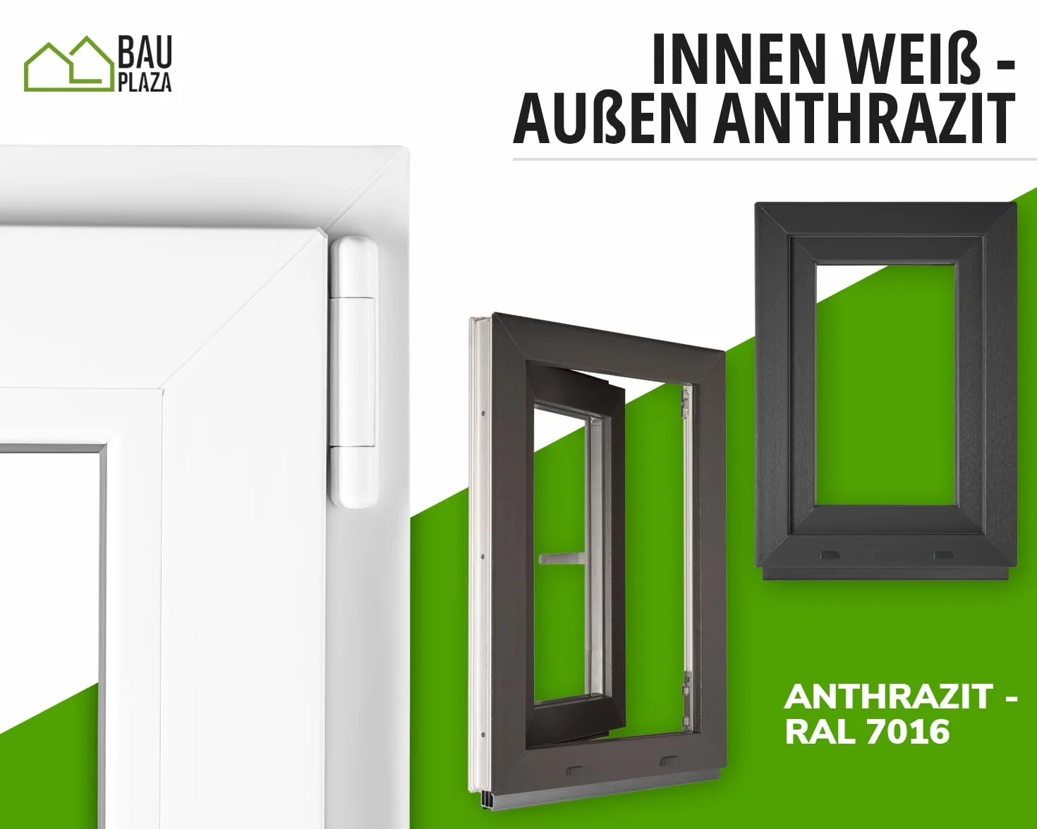 Ventana PVC oscilobatiente 40 x 50 cm / 400 x 500 mm (ancho x alto) apertura izquierda antracita exterior/blanco interior, doble acristalamiento 32 mm, aislamiento térmico y acústico