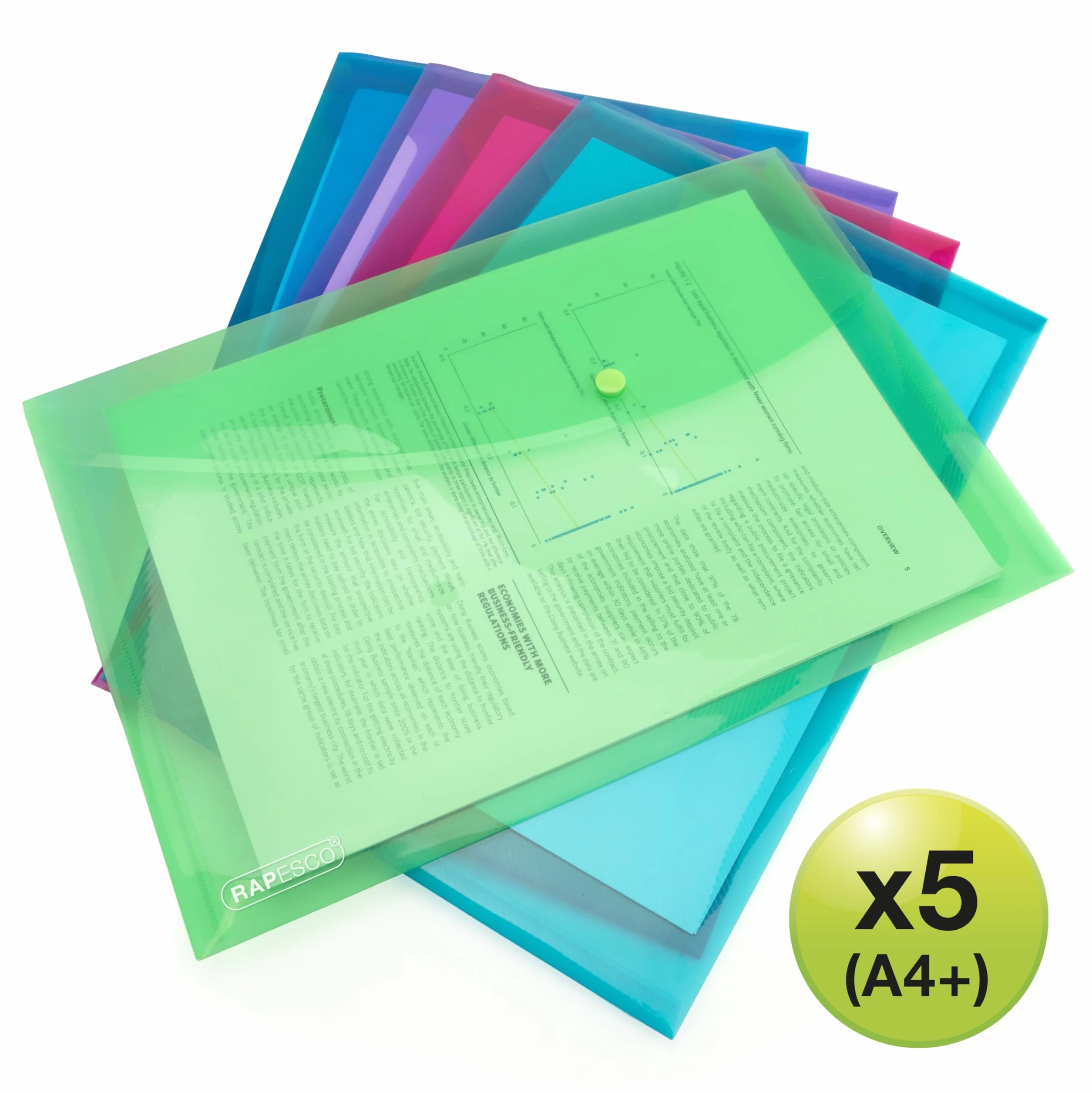 Rapesco 1839 ECO Carpeta Sobre Portafolios con Broche, Material Reciclado, A4+, Paquete de 5
