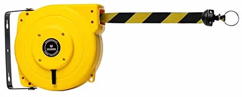 Rollo de barrera de seguridad (18 m) – Correa de alto rendimiento (negro/amarillo) retráctil cinta de barrera / soporte de pared con correa
