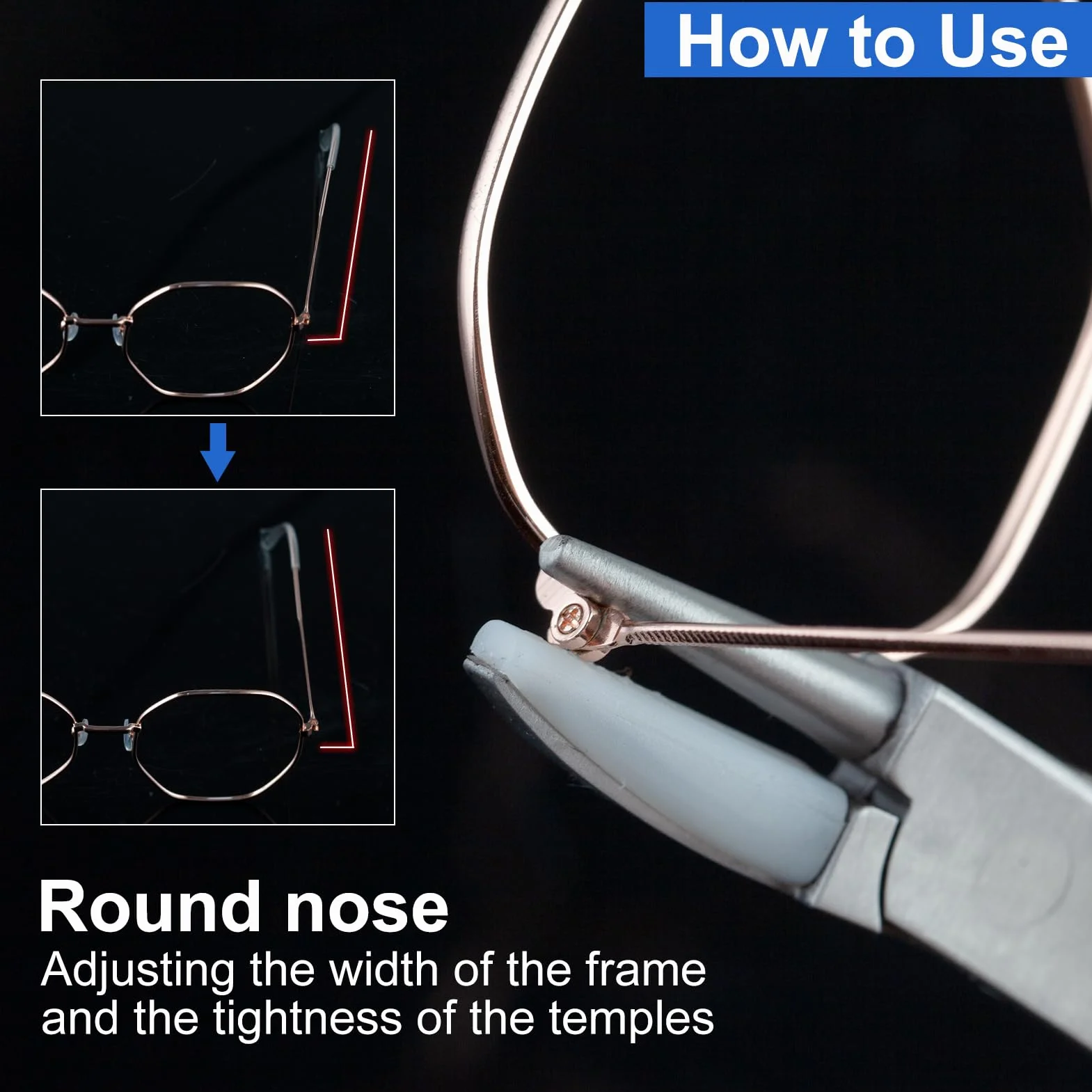 LEONTOOL Juego de alicates para anteojos de mordaza de nailon con punta redonda y plana, alicates para montura de gafas, herramientas de montaje y ajuste con destornillador de reparación de lentes
