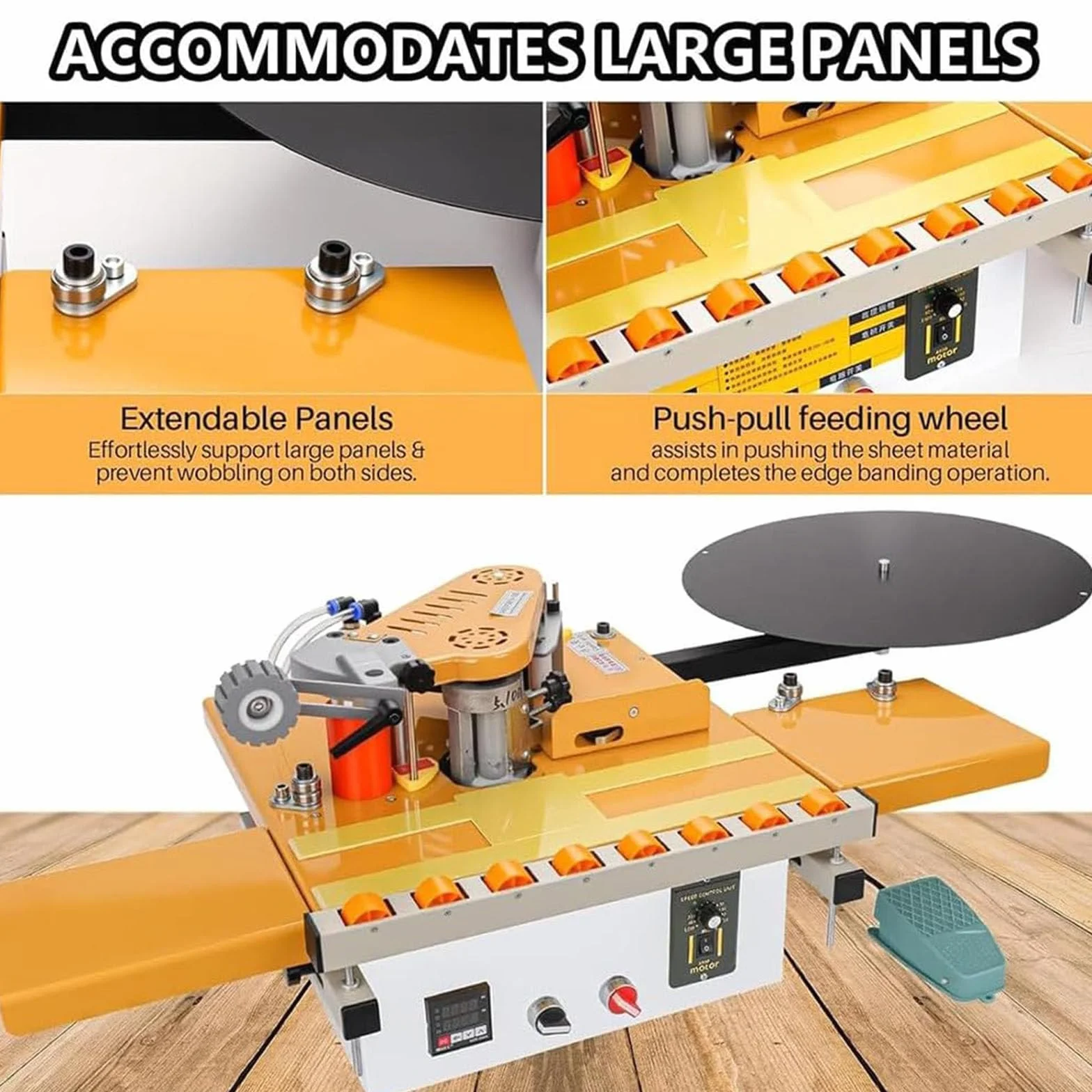 Chapadora de bordes portátil de PVC/ABS para carpintería, máquina automática de bandas de bordes con pegado de doble cara, control inteligente de velocidad y temperatura, corta borde widen + lengthen