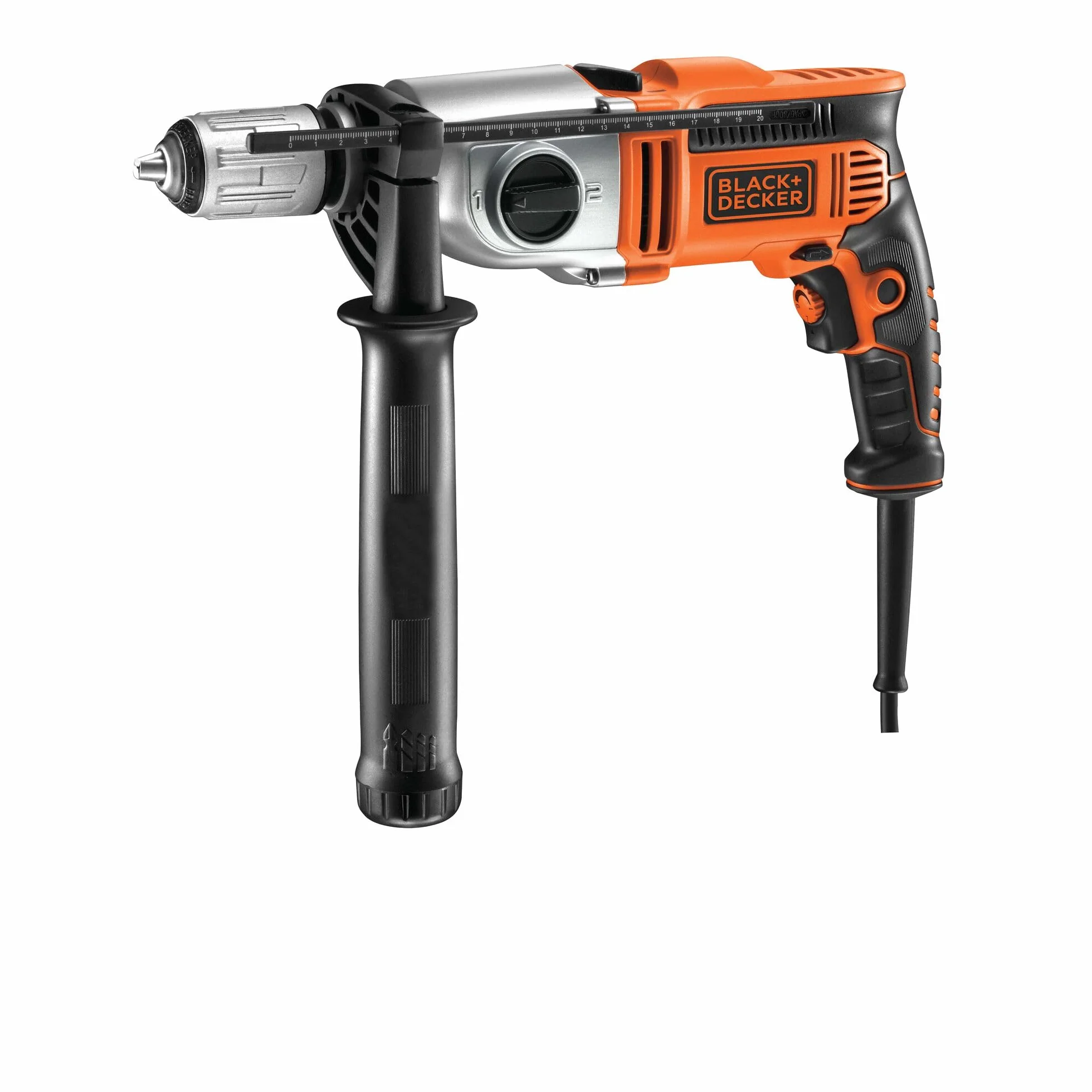 BLACK+DECKER Taladro percutor 1100W, 2 velocidades mecánicas, acción de percusión, sistema reversible, tope de profundidad, empuñadura antideslizante, incluye maletín y accesorios, KR1102K-QS