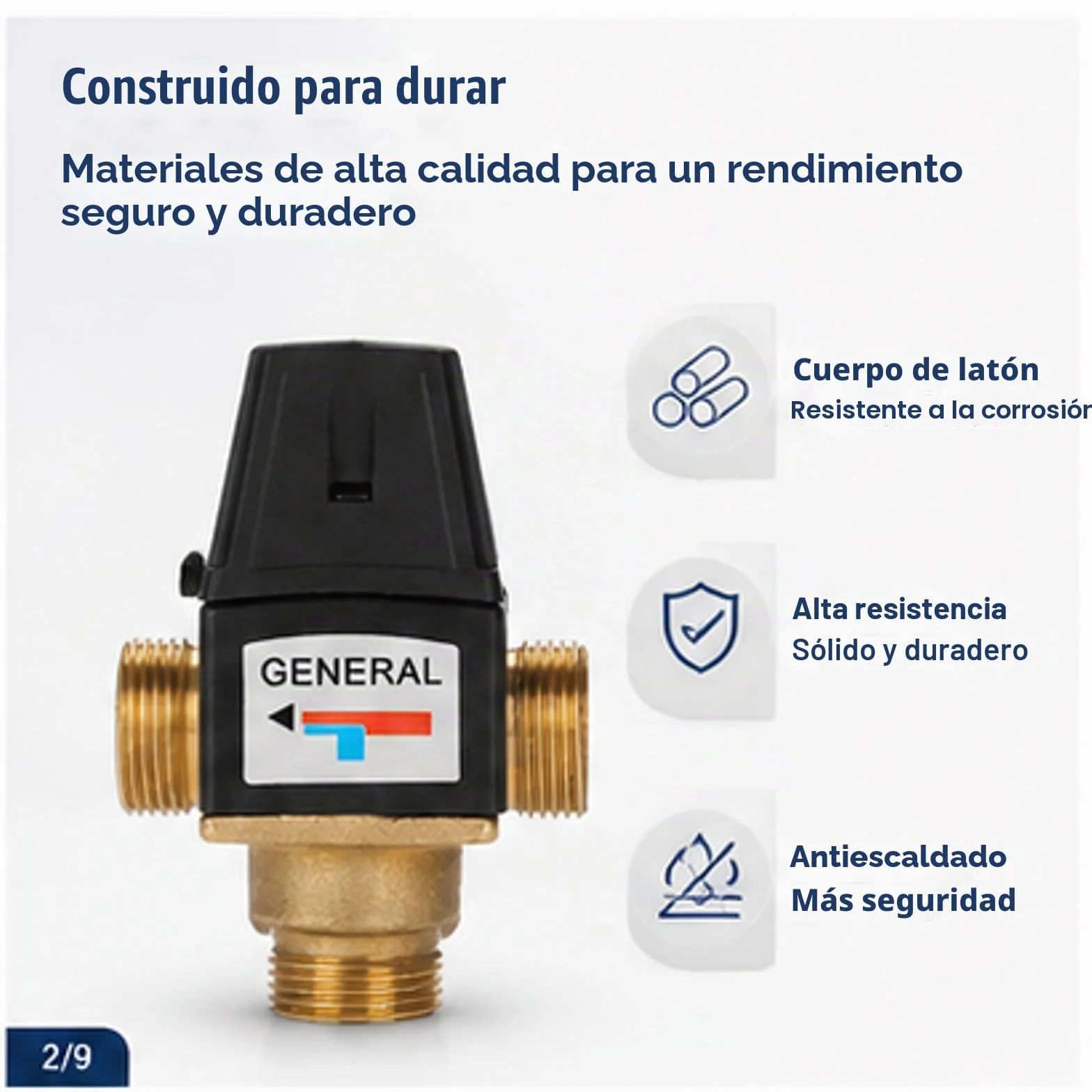 Válvula mezcladora termostática, válvula mezcladora termostática de latón DN20 de 3 vías, para Calentador de Agua Sola, de 35 a 60 grados, función antiquemaduras