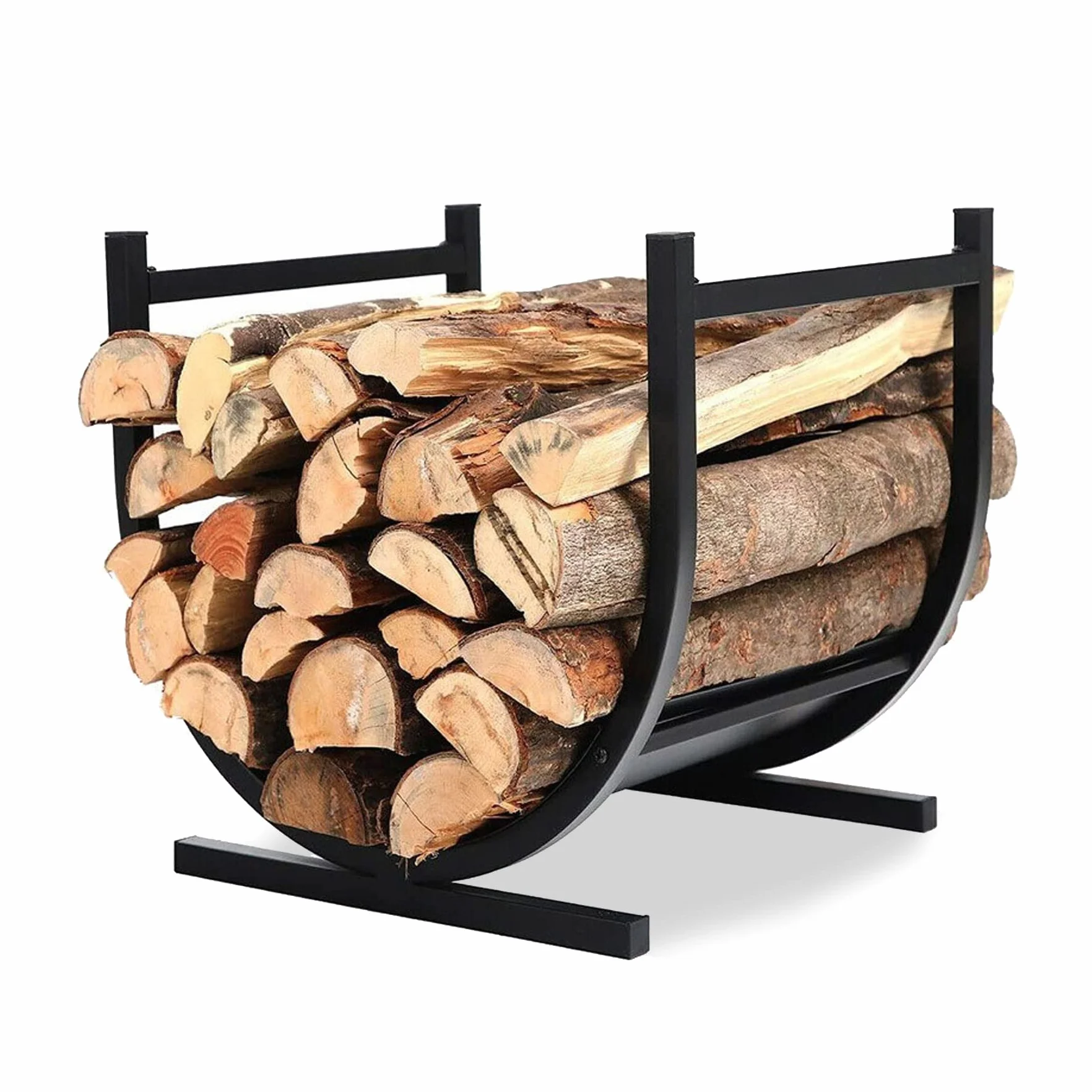 Froadp 44x37x40cm Soporte para Leña Metálico Cestas de Leña Estanteria Leñero Interior y Exterior Establo de Almacenamiento de Madera para Ayuda de Apilamiento de Troncos con Estructura de Metal