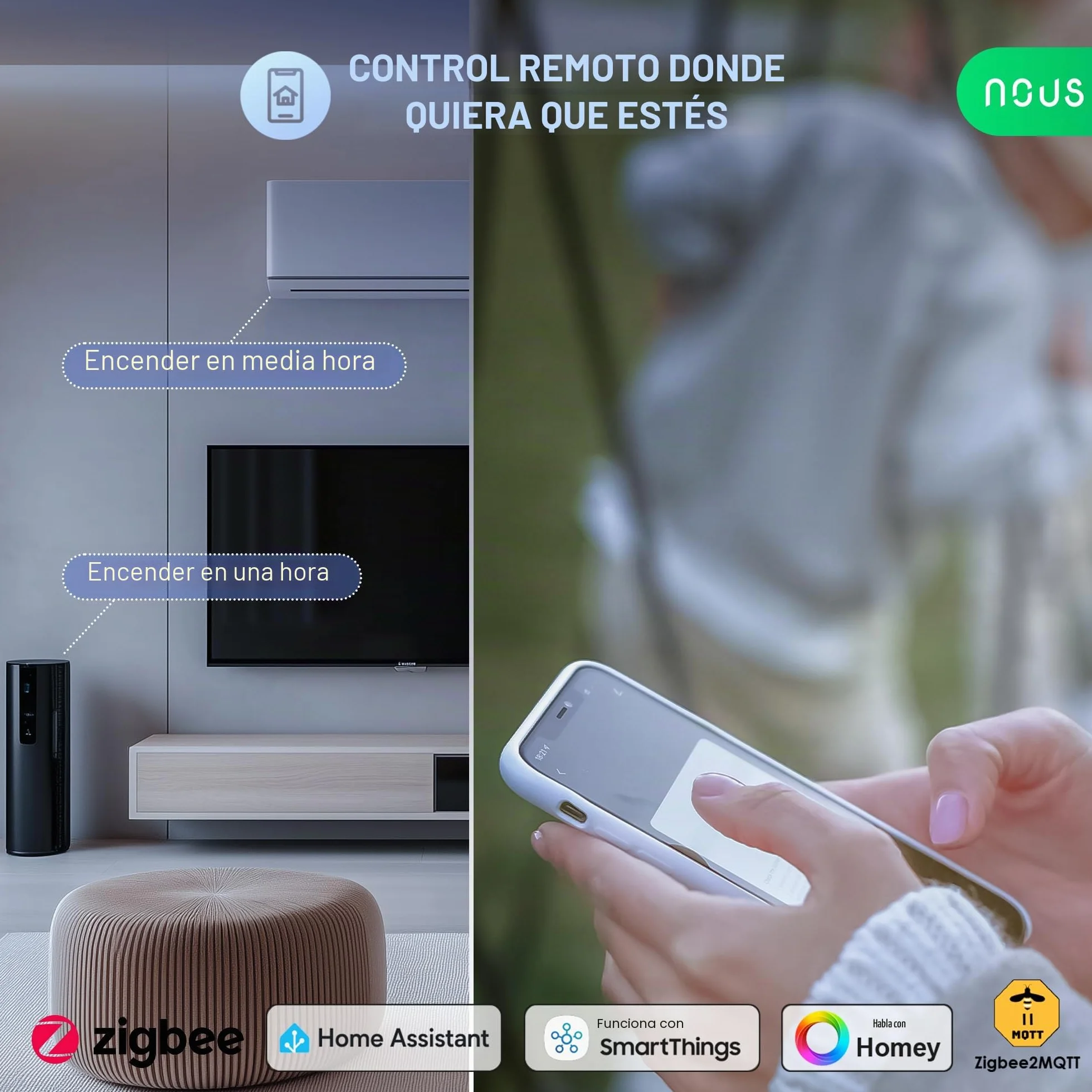 NOUS A7Z ZigBee Smart Socket con Monitorización de Energía, 16A, App y control por voz, Temporizador y Horarios, Compatible con Alexa, Google Home, Home Assistant, Tuya, Requiere ZigBee Hub, Pack of 3