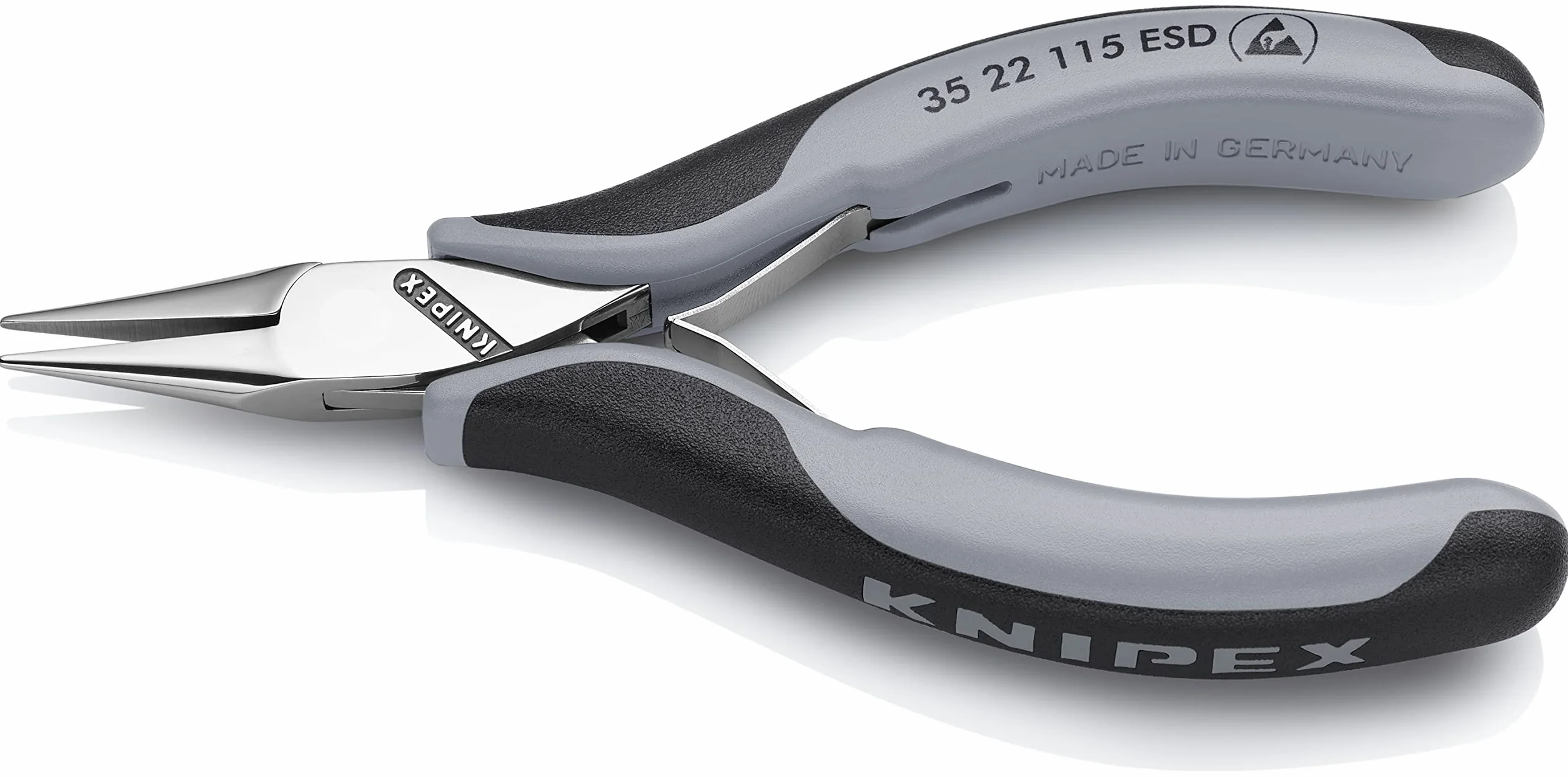 KNIPEX Alicate de montaje para electrónica ESD con articulación machihembrada con mangos multicomponente 115 mm, 35 22 115 ESD