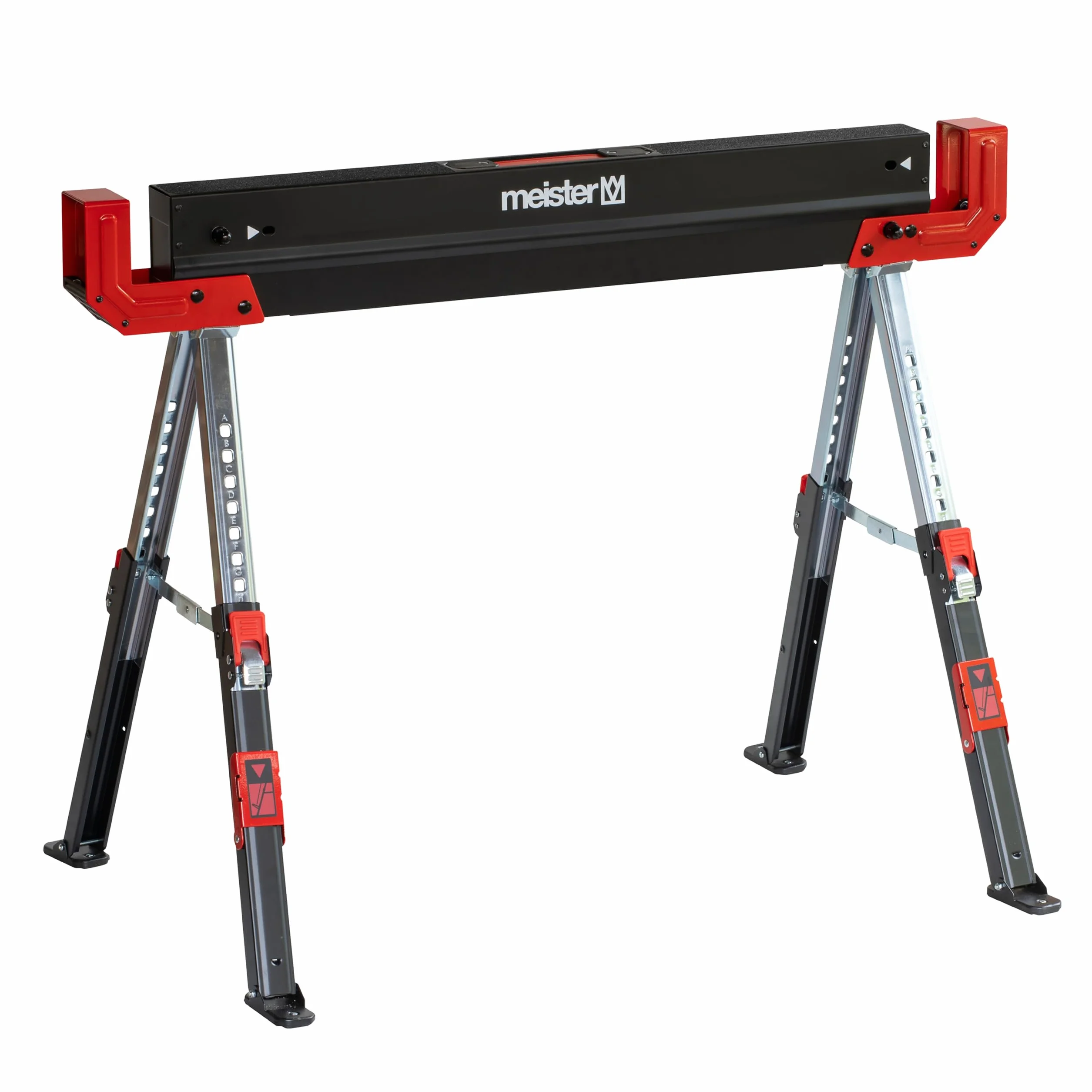 Meister 5258220 - Caballete plegable (300 kg, con asa, con superficie antideslizante, altura regulable de 52 a 81 cm, caballete con soporte antideslizante)