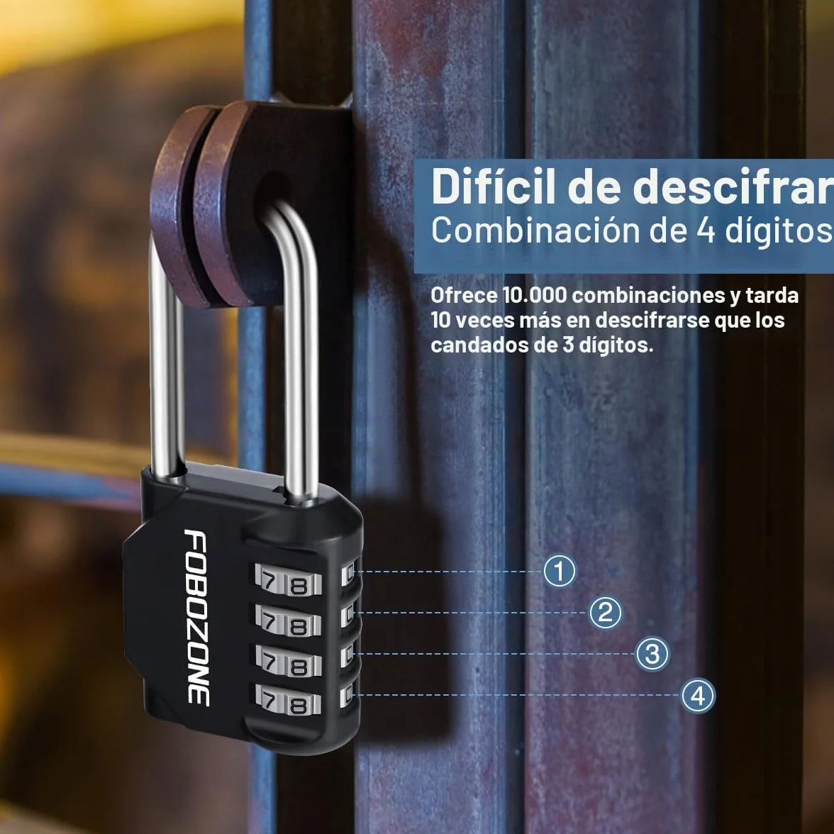 Candado de Combinación, Candado Taquilla Numérico 4 Dígitos Impermeable en Aleación de Zinc, Cerradura de Seguridad para Gimnasio, Escuela, Natación, Maleta, Caja de Herramientas y Uso Exterior