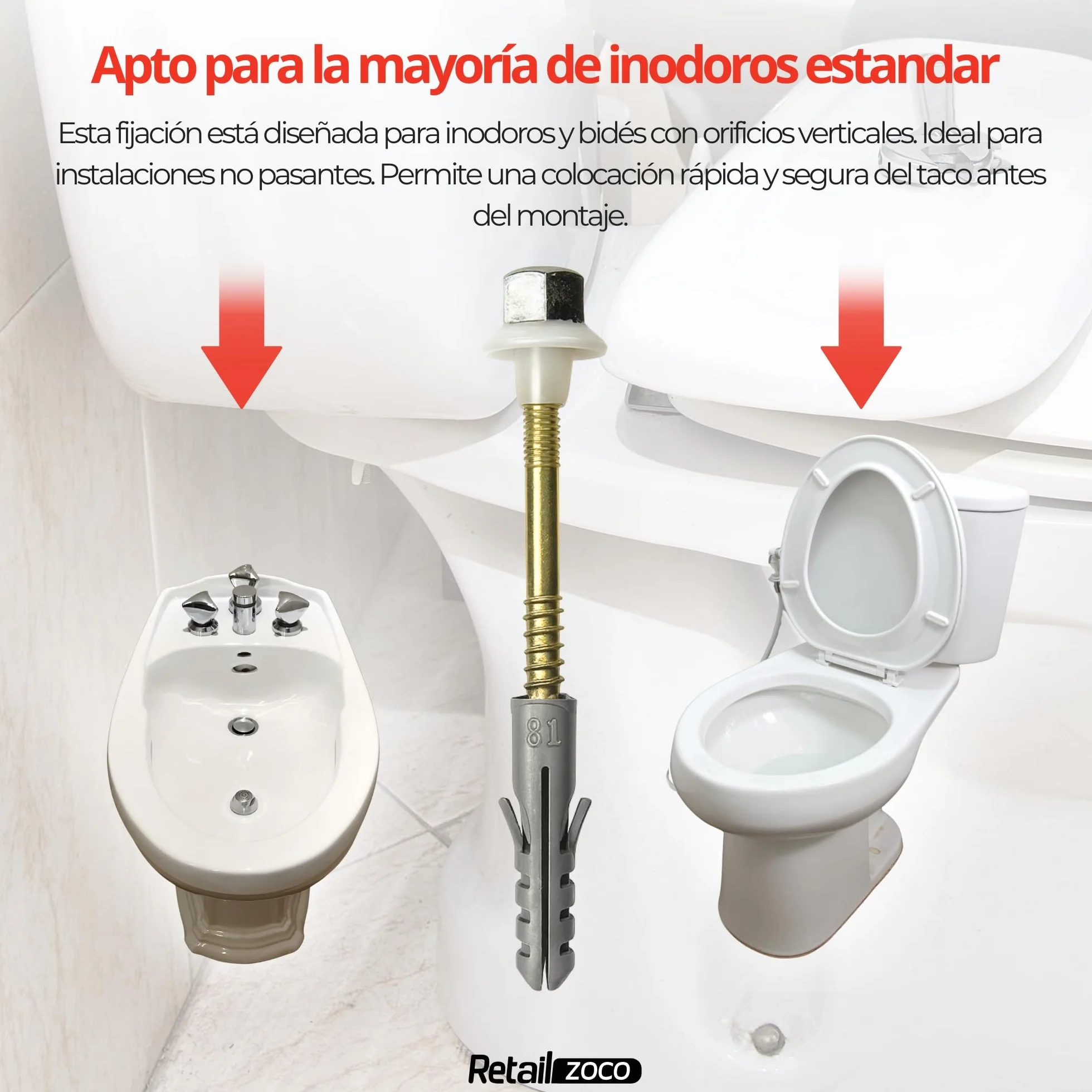 Tacos de acero inoxidable para inodoro y bidé de suelo con orificio vertical, Kit de fijación vertical para WC, Tornillo para bidé vertical, Acero Inoxidable, Pack de 2 tornillos