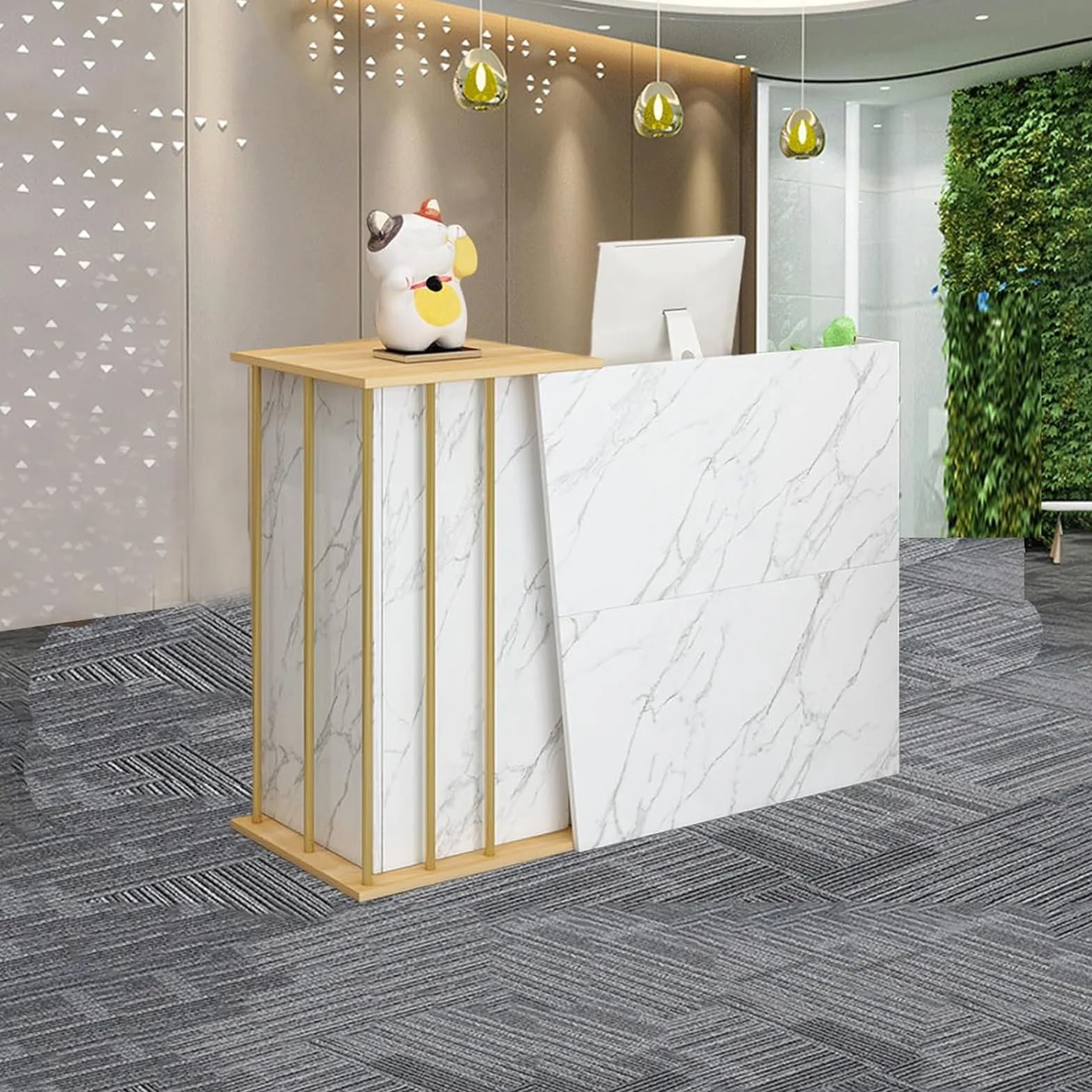 Mostrador de Recepción con Cajón Cerradura, Gabinete Cajero Mármol 140cm