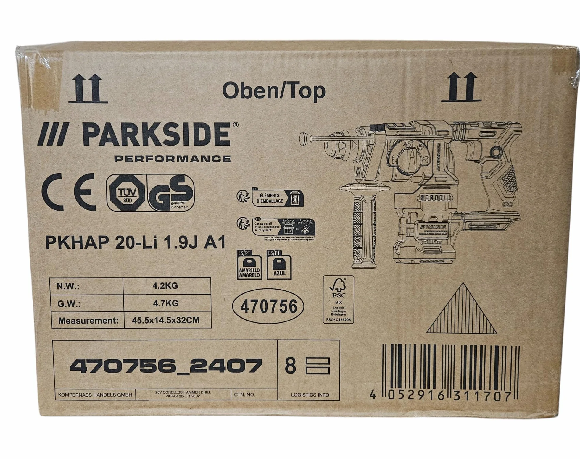 Parkside PERFORMANCE® PKHAP 20-Li B2 - Martillo combinado con batería (20 V, sin batería ni cargador, SDS-Plus)
