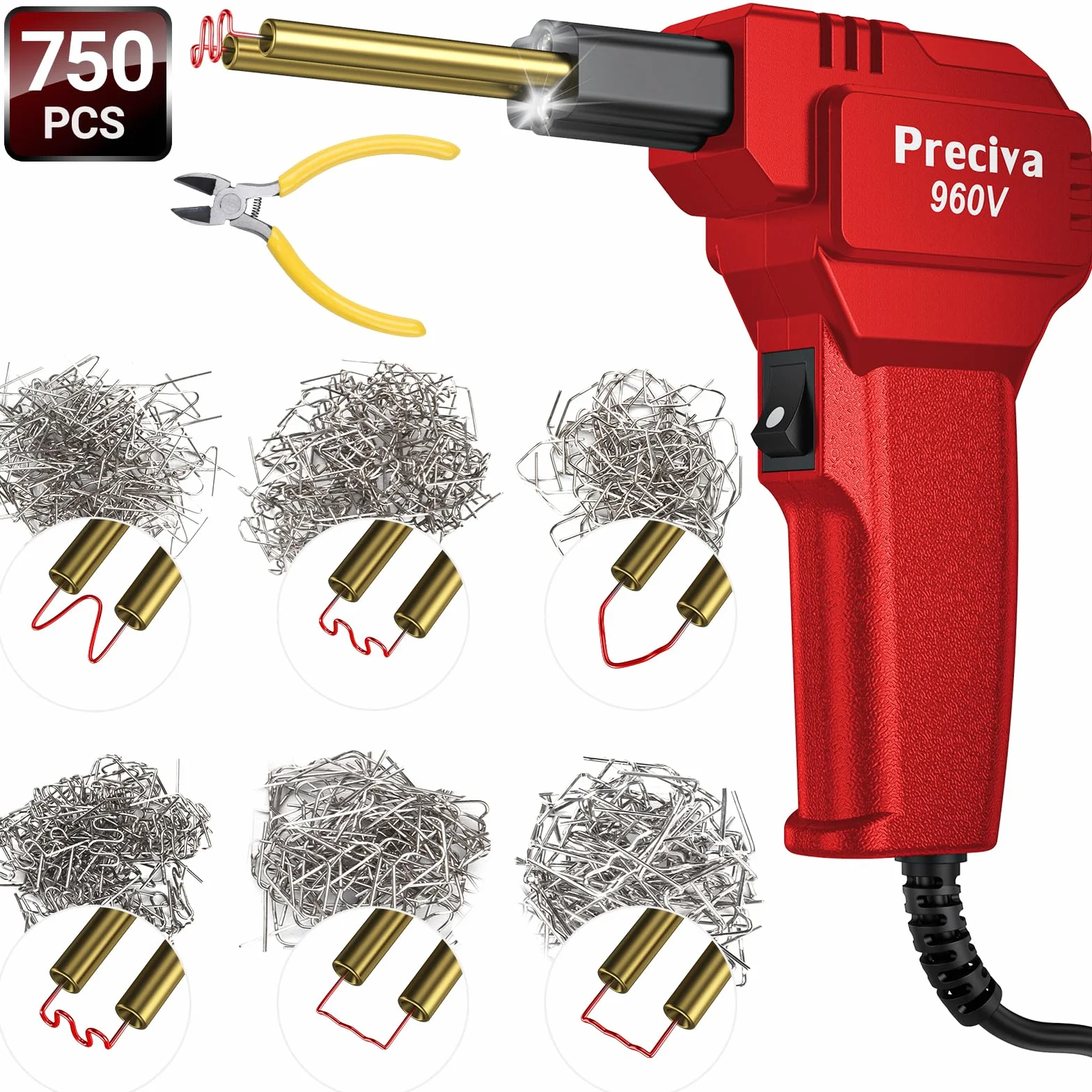Preciva Kit Profesional de Reparación de Parachoques de Plástico con 750 Piezas de Grapas y Soldador de Plástico Rápido, reparación de máquinas para coche, parachoques/piezas de repuesto