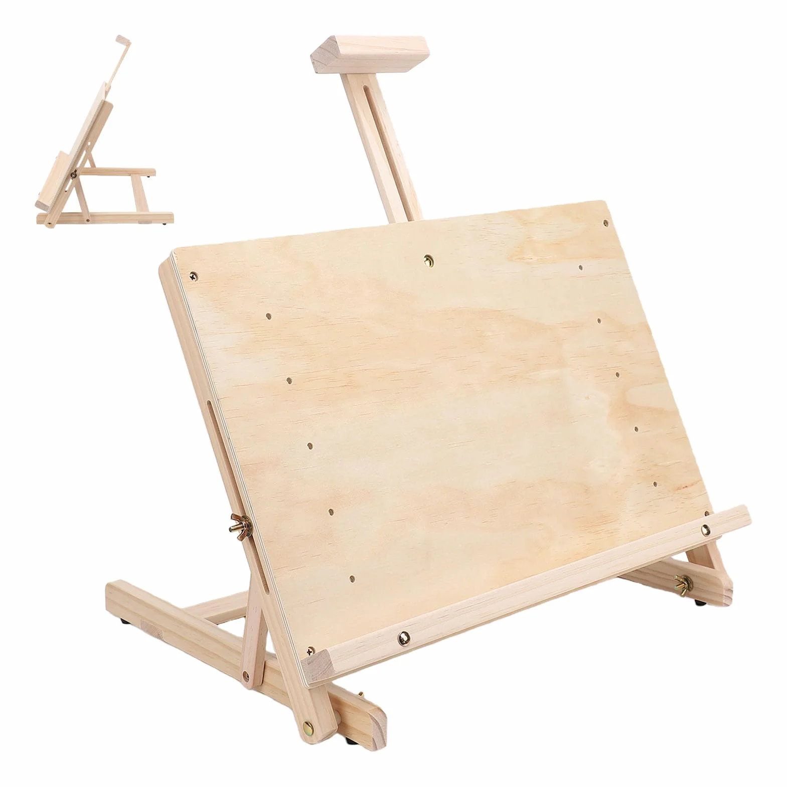banapoy Caballete de Mesa de Madera para Arte, Caballete de Tablero de Dibujo de Madera de Haya, Ajustes Ajustables, Tablero de Dibujo y de Artista, Mesa de Escritorio para Pintar y Exhibir Obras de