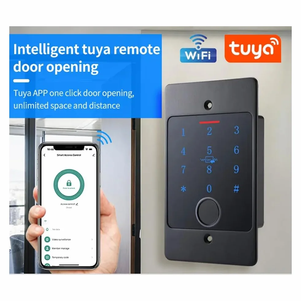 Cerradura de Puerta Inteligente con Teclado RFID, Aplicación WiFi Tuya, Controlador de Acceso, Teclado Metálico Impermeable, Instalación Oculta, Control de Acceso, B