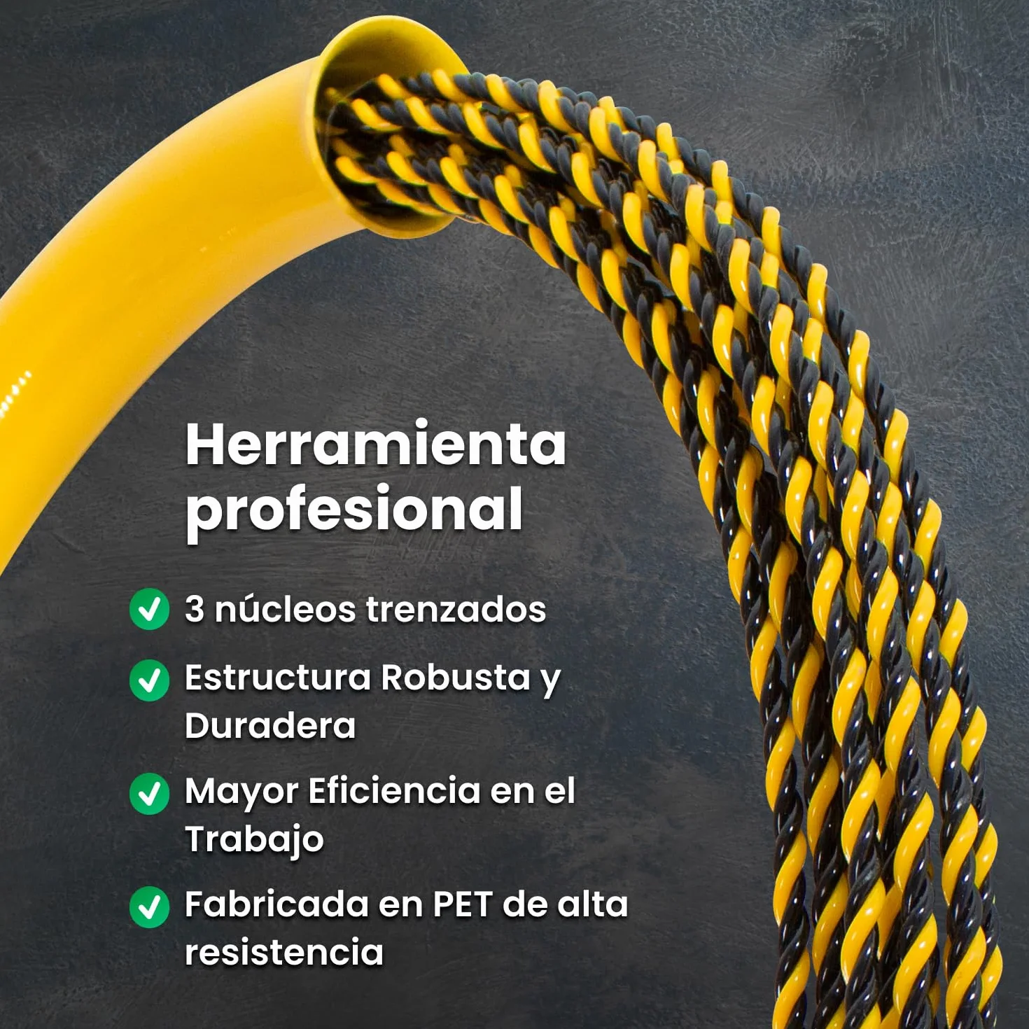 Guia Pasacables Profesional Triple Trenzada con Tubo Organizador Guarda Guia 7mm con Terminales Intercambiables Electricista Profesional para Pasar Cables Paredes, Pisos y Conductos PET (30 Metros)