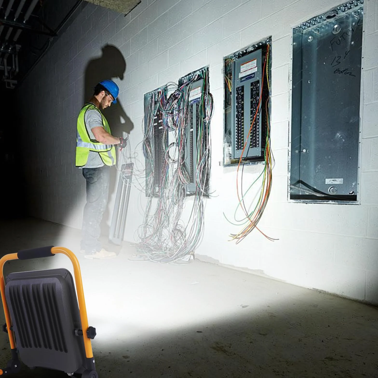 Foco de Trabajo LED 50W 6000K con Enchufe Europeo Portátil para Obra