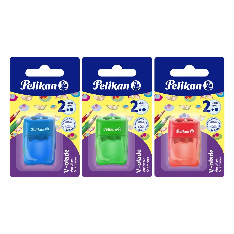 Pelikan Sacapuntas con deposito 2 Orificios Azul Rosa Verde