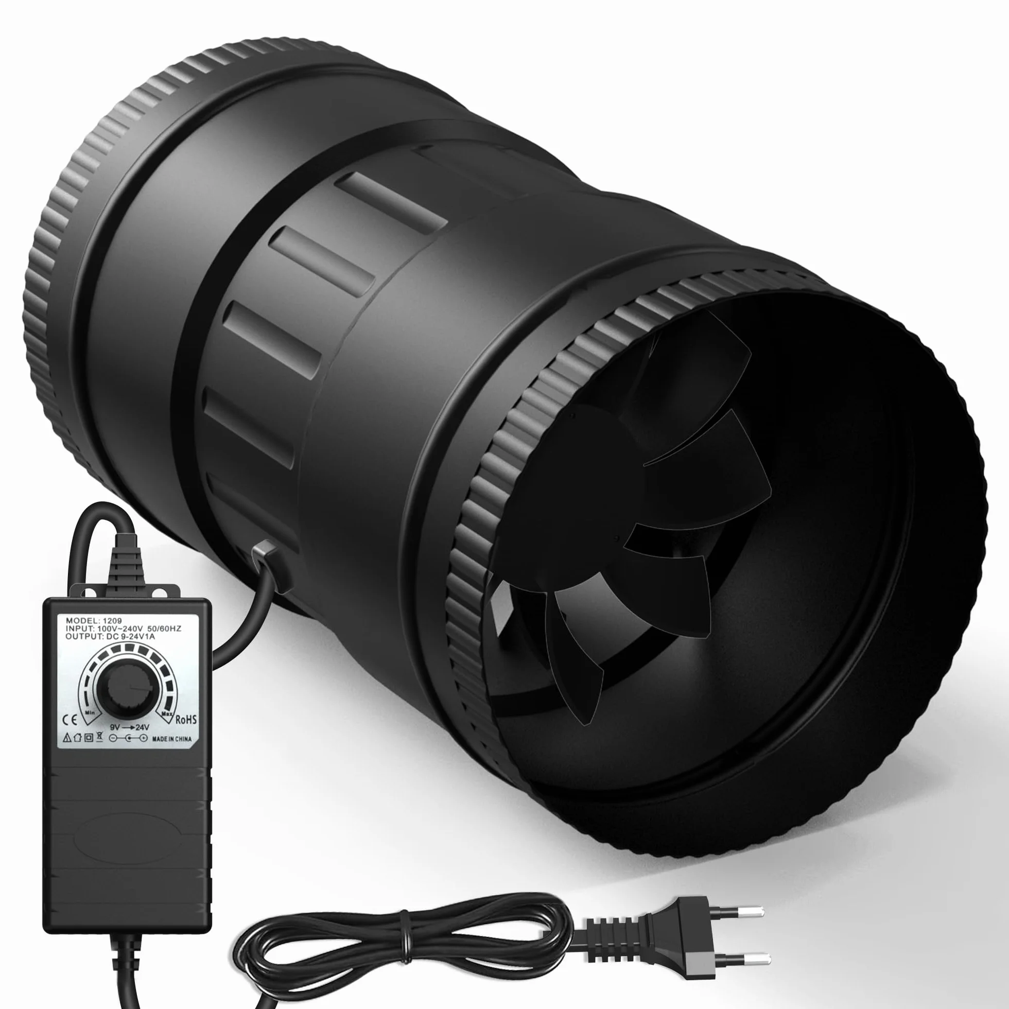 Extractor de Aire 125mm 586m³/h con Regulador y Enchufe para Conducto