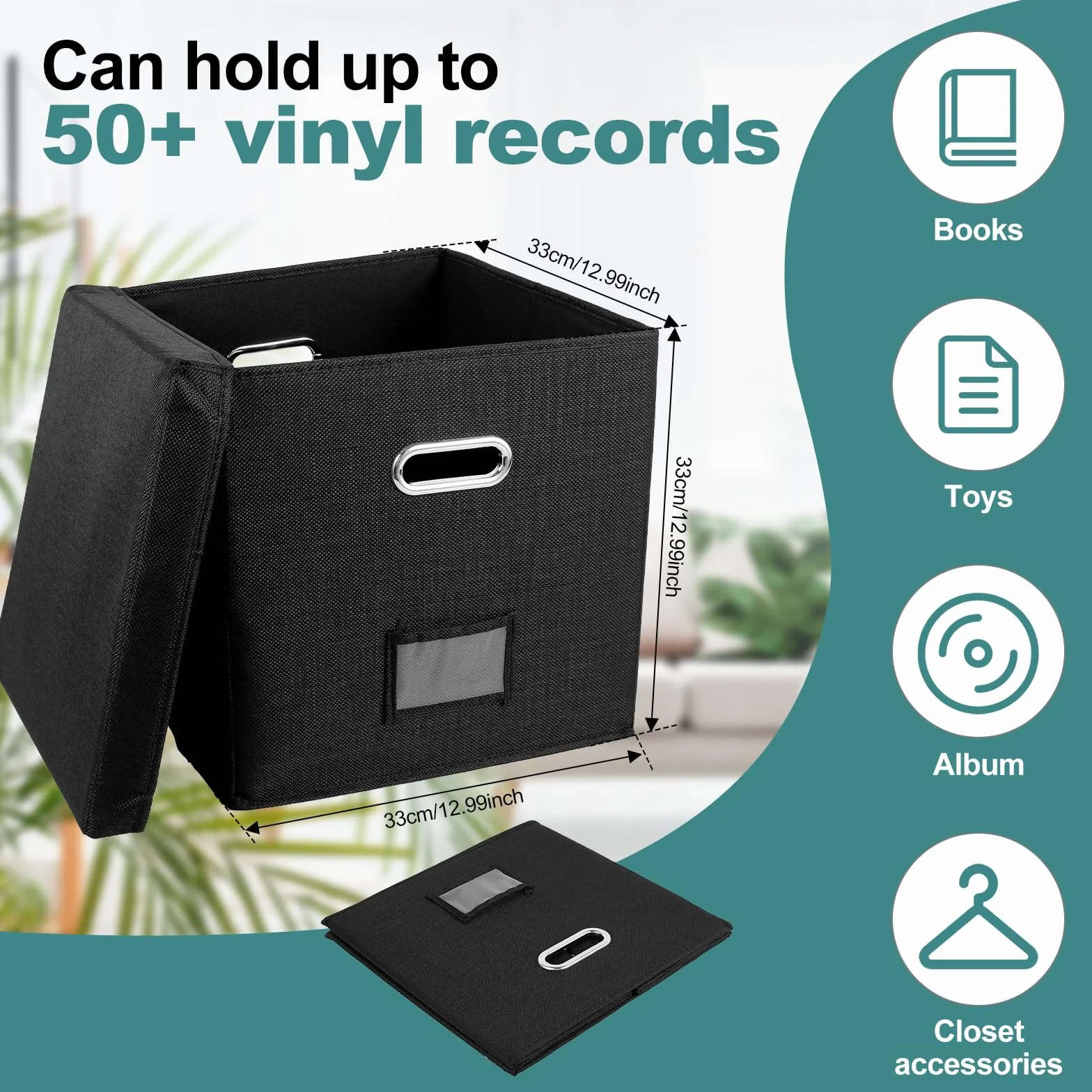 Caja de almacenamiento para discos de vinilo 33 x 33 x 33 cm organizador para álbumes LP