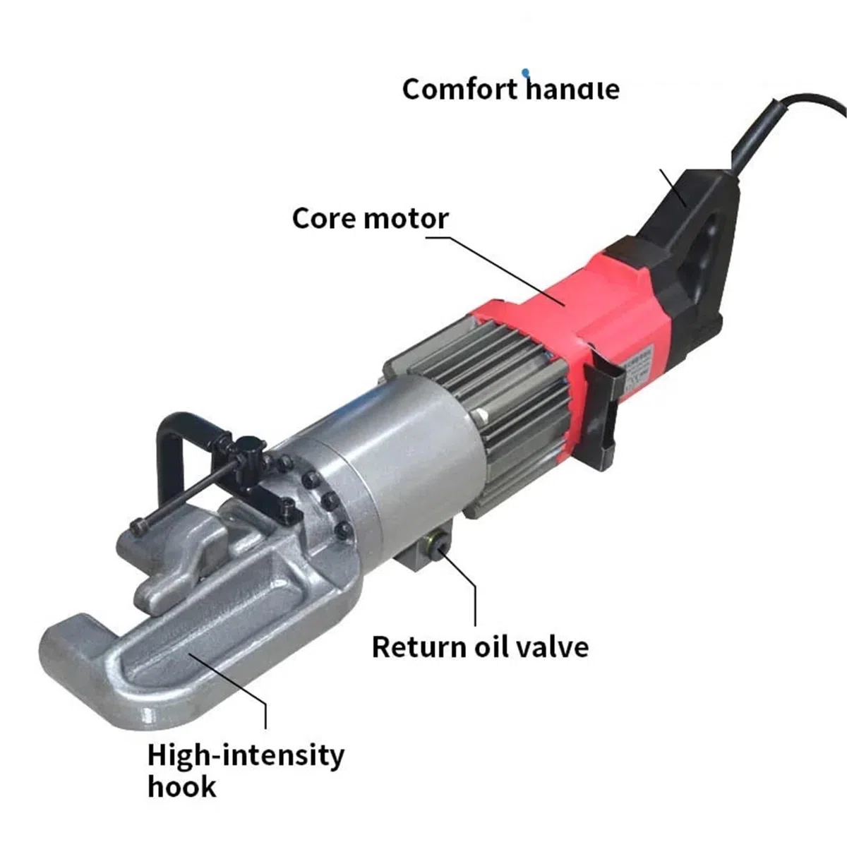 Cortador de varillas de refuerzo, Dobladora de acero eléctrica portátil HRB-16A, dobladora hidráulica varillas refuerzo, diámetro barra flexible: 4-16 mm, 1 unidad